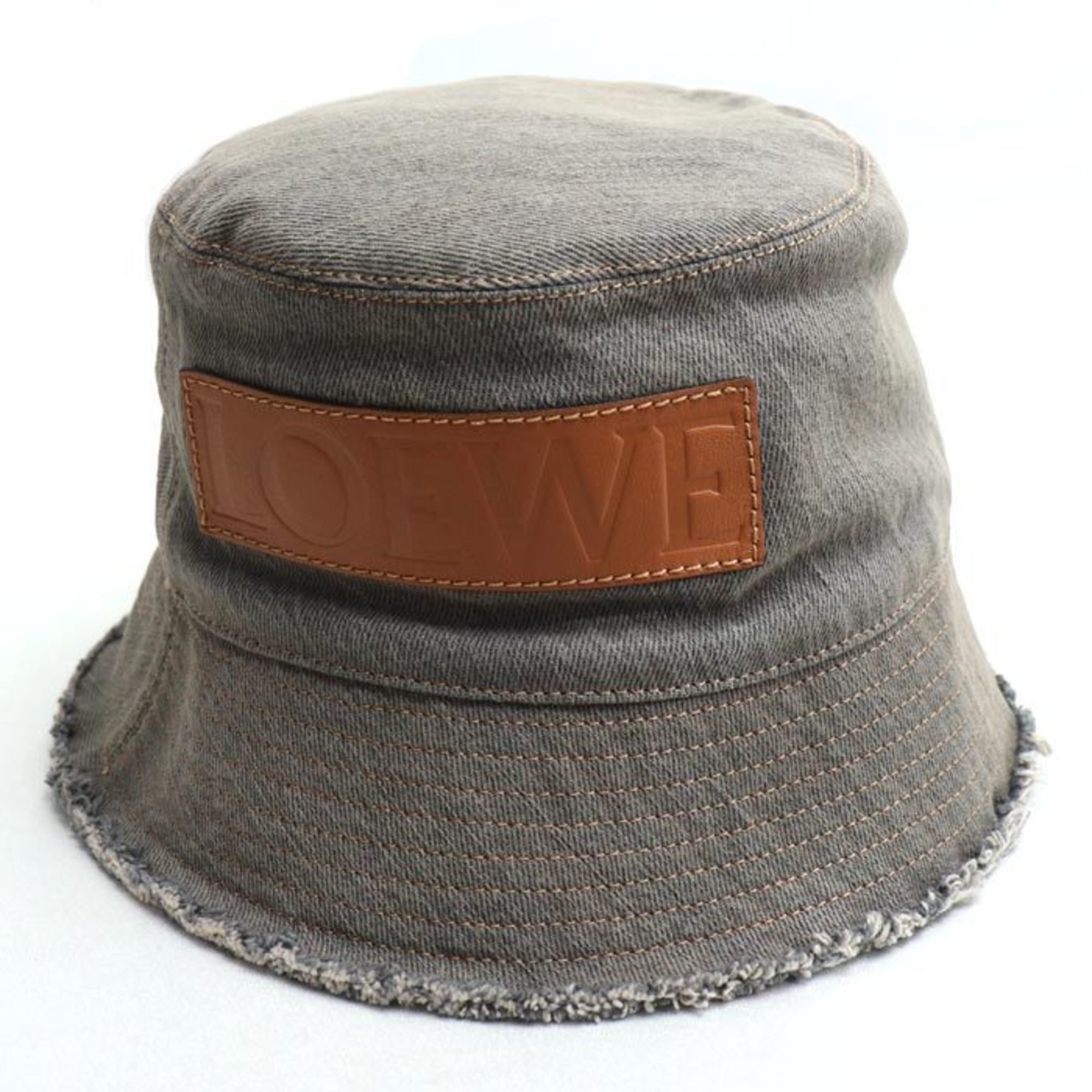 LOEWE Bucket Hat (Denim Calf) Brown Gray K820HB1X20 57 Unisex