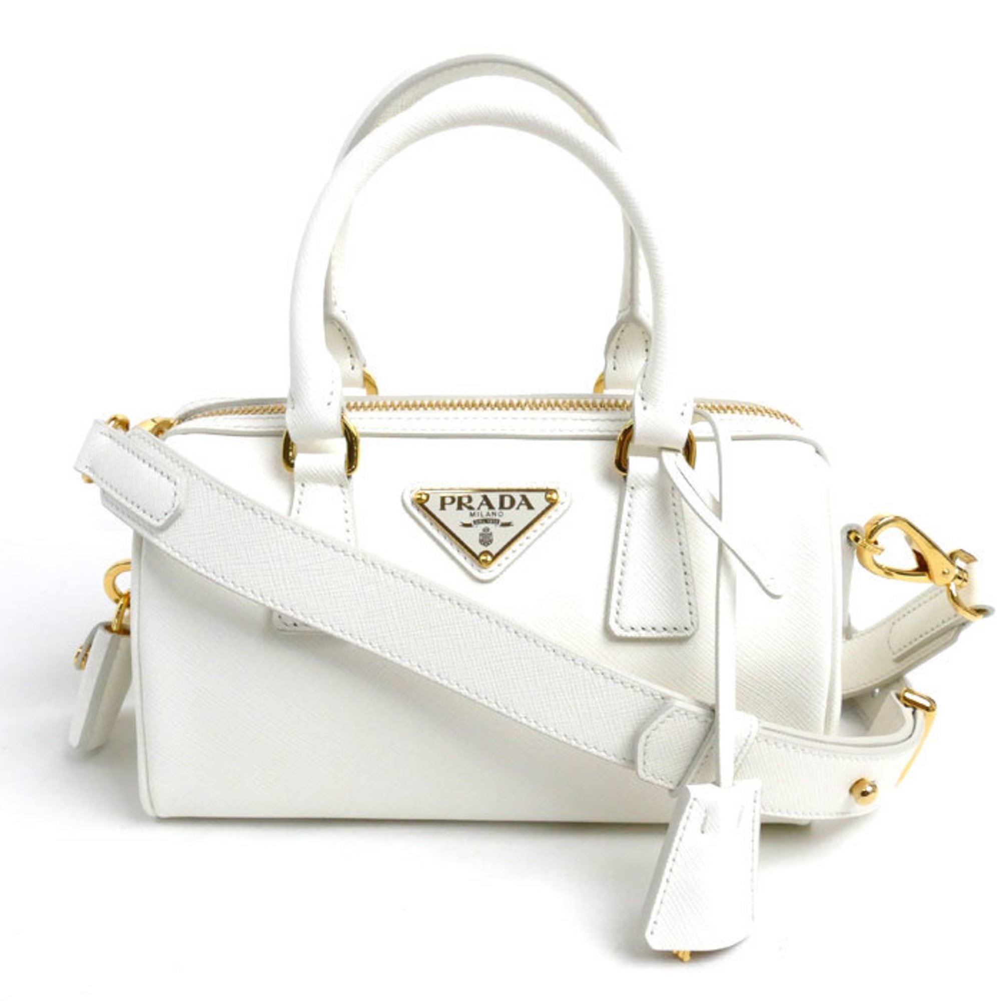 PRADA Saffiano Leather Bag 2-Way Shoulder White 1BB846_NZV_F0009 Women's