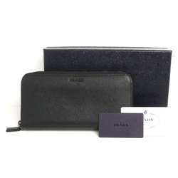 PRADA Prada Saffiano Leather Long Wallet Round Black 2ML317 Unisex