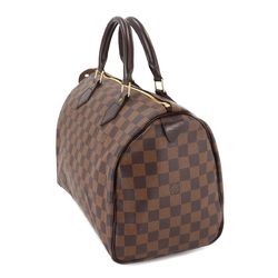 Louis Vuitton Damier Speedy 30 Handbag Ebene N41531 Brown Gold Hardware