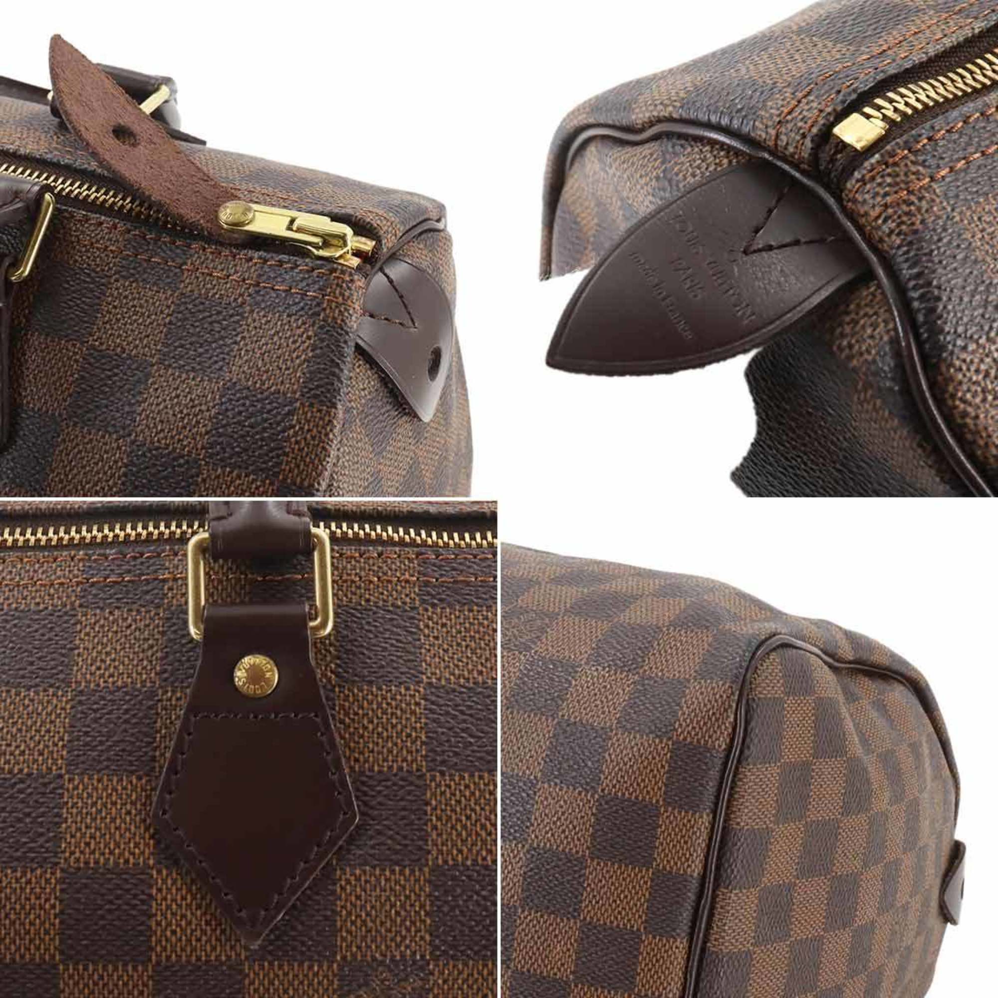 Louis Vuitton Damier Speedy 30 Handbag Ebene N41531 Brown Gold Hardware