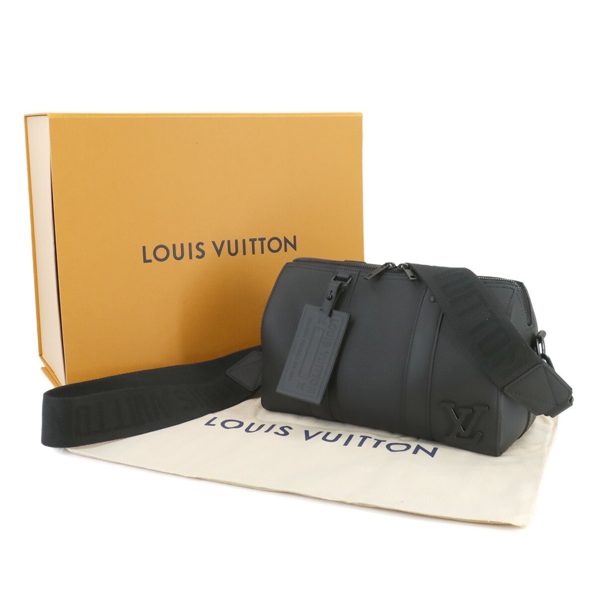 Louis Vuitton New Classics City Keepall Shoulder Bag Aerogram Leather Black M59255 RFID