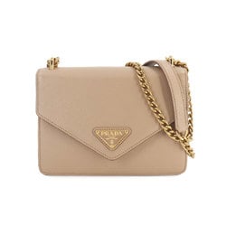 PRADA Saffiano Chain Shoulder Bag Leather Beige 1BD200 Gold Hardware