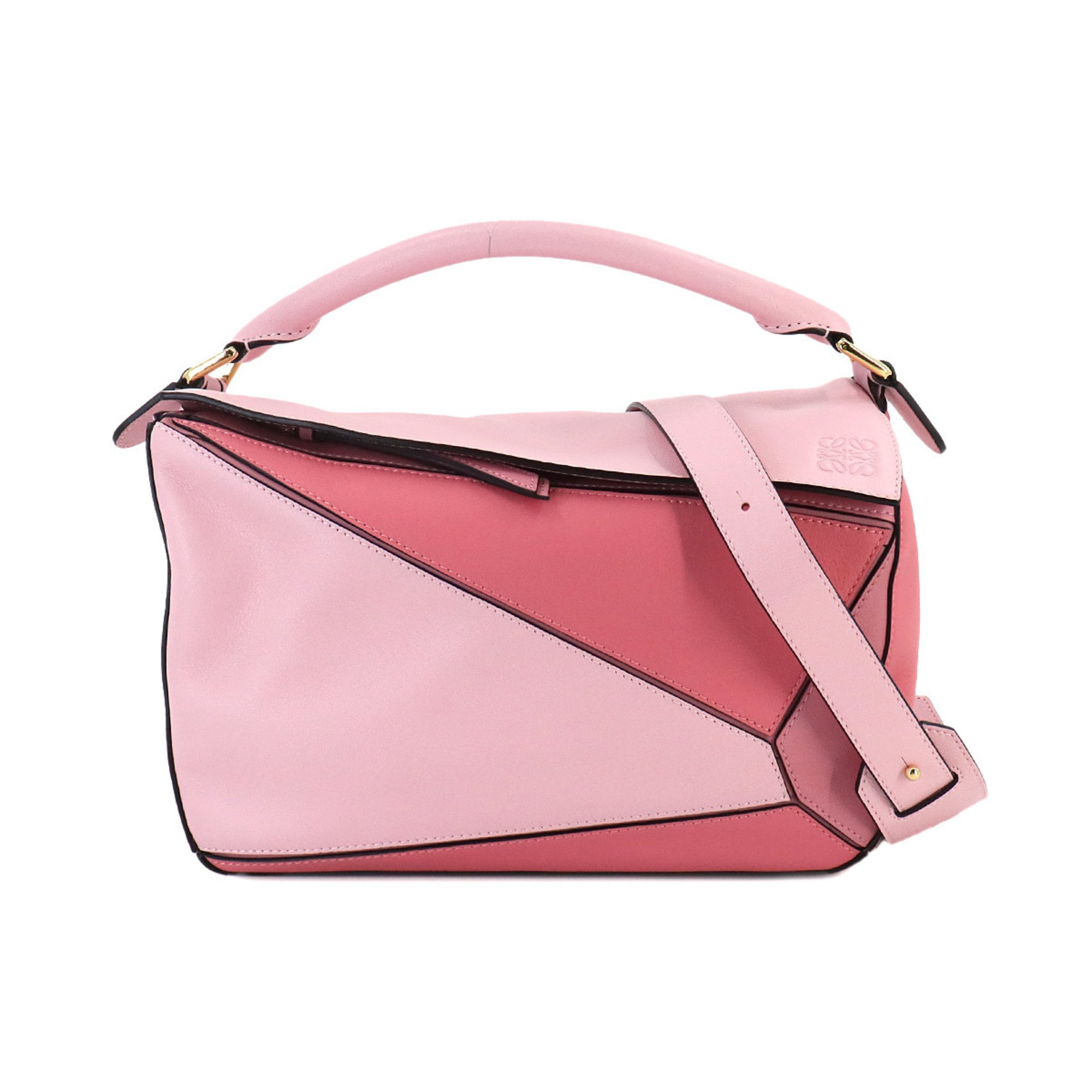 LOEWE Puzzle Bag Medium 2way Hand Shoulder Leather Pink Pazzle