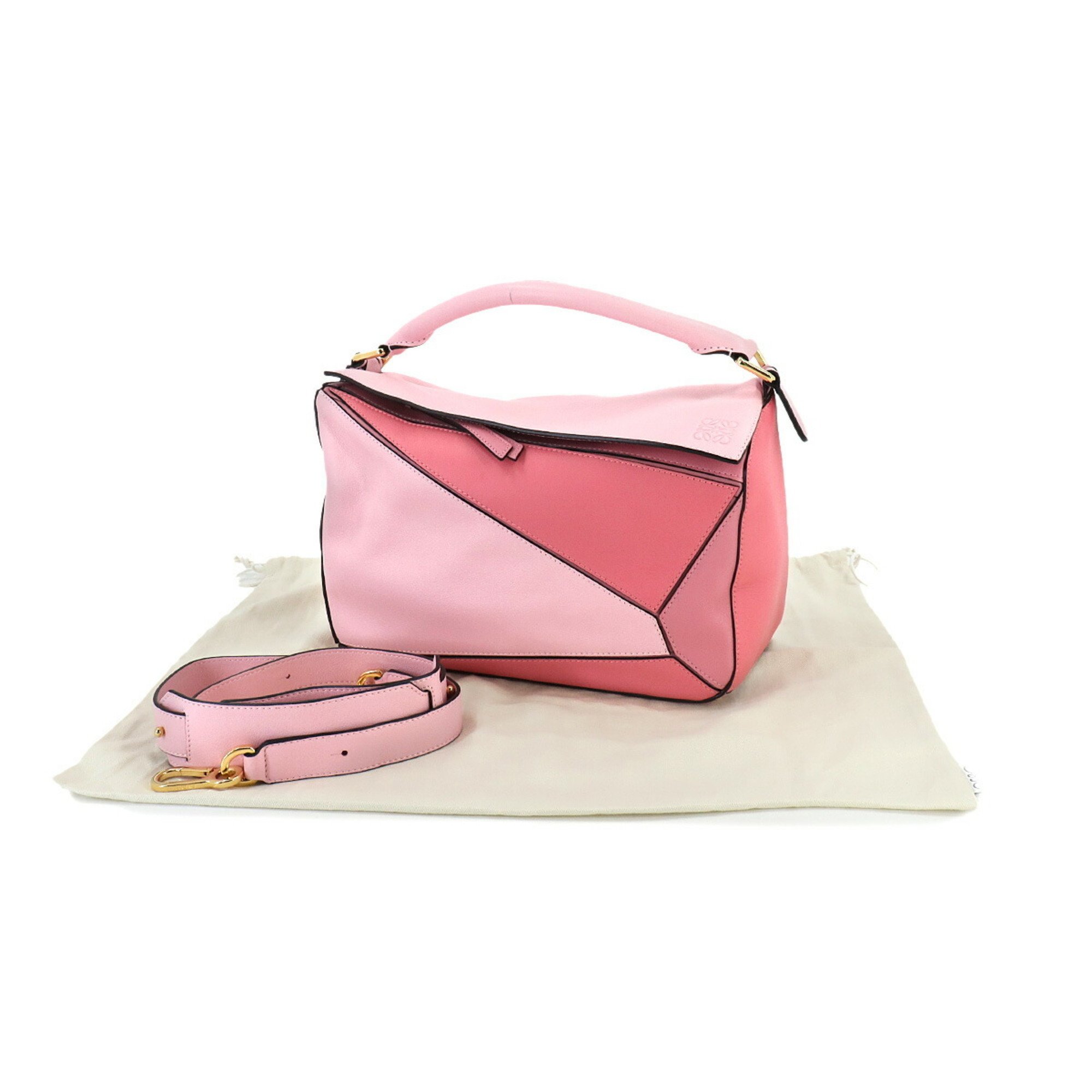 LOEWE Puzzle Bag Medium 2way Hand Shoulder Leather Pink Pazzle