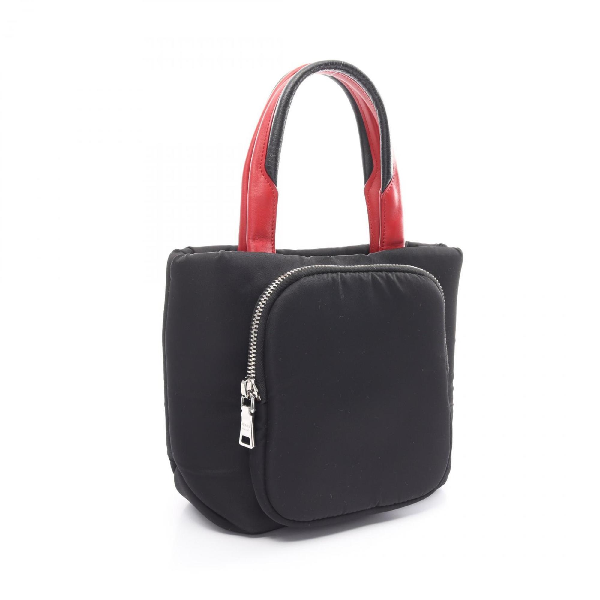 PRADA TESSUTO POCKET Handbag Bag Nylon Leather Women's Black Red