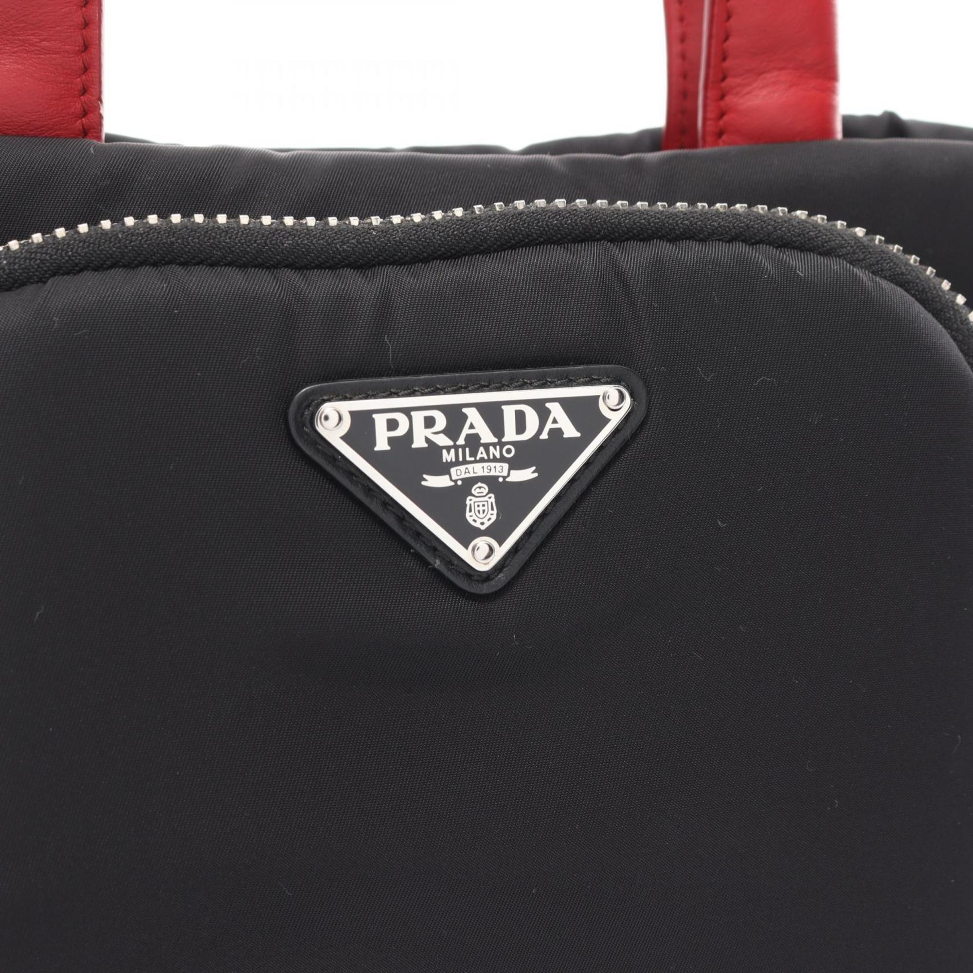 PRADA TESSUTO POCKET Handbag Bag Nylon Leather Women's Black Red