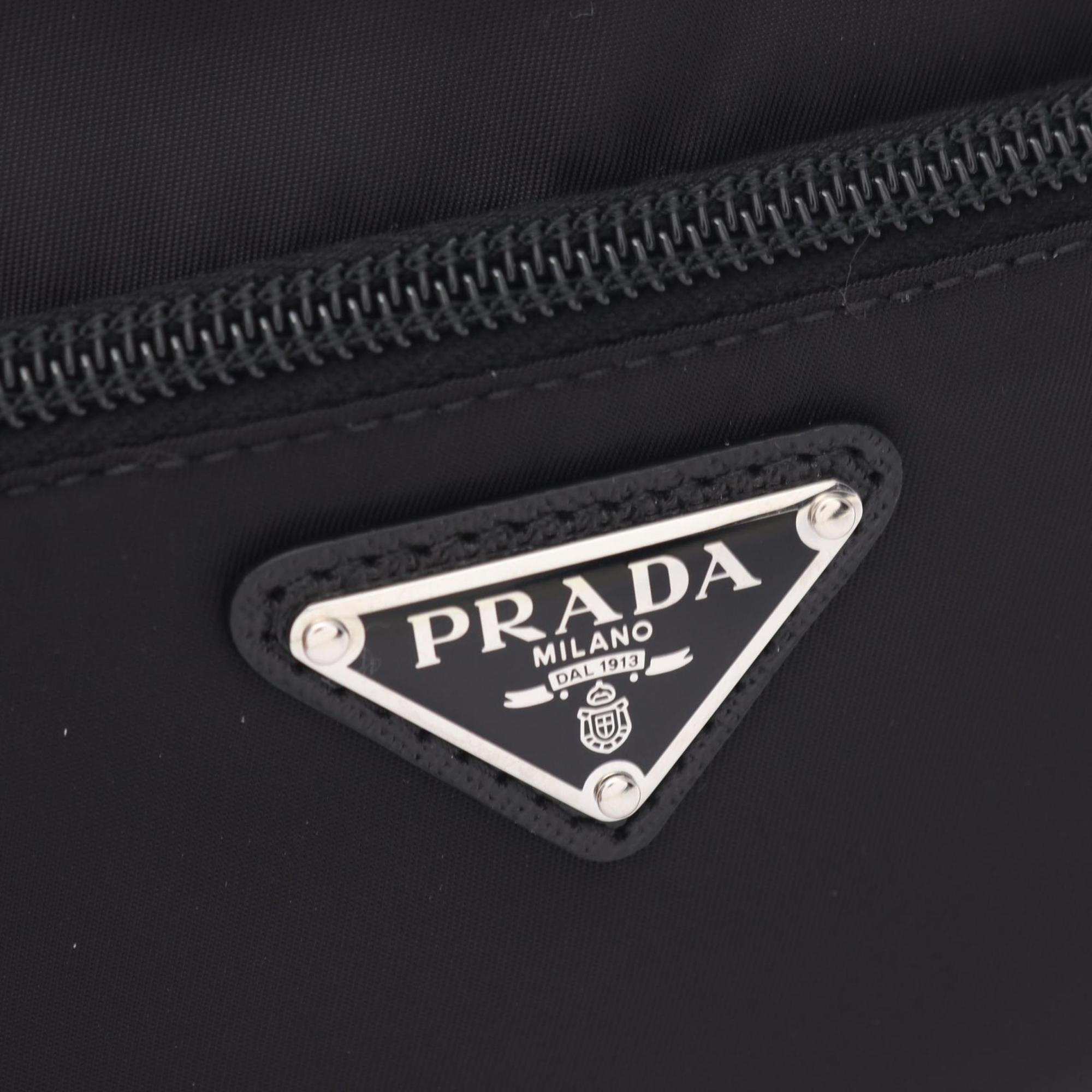 PRADA TESSUTO + SAFFIAN Travel Pouch, Second Bag, Clutch Nylon, Saffiano Leather, Men's, Black, 2NA8192DMHF0002