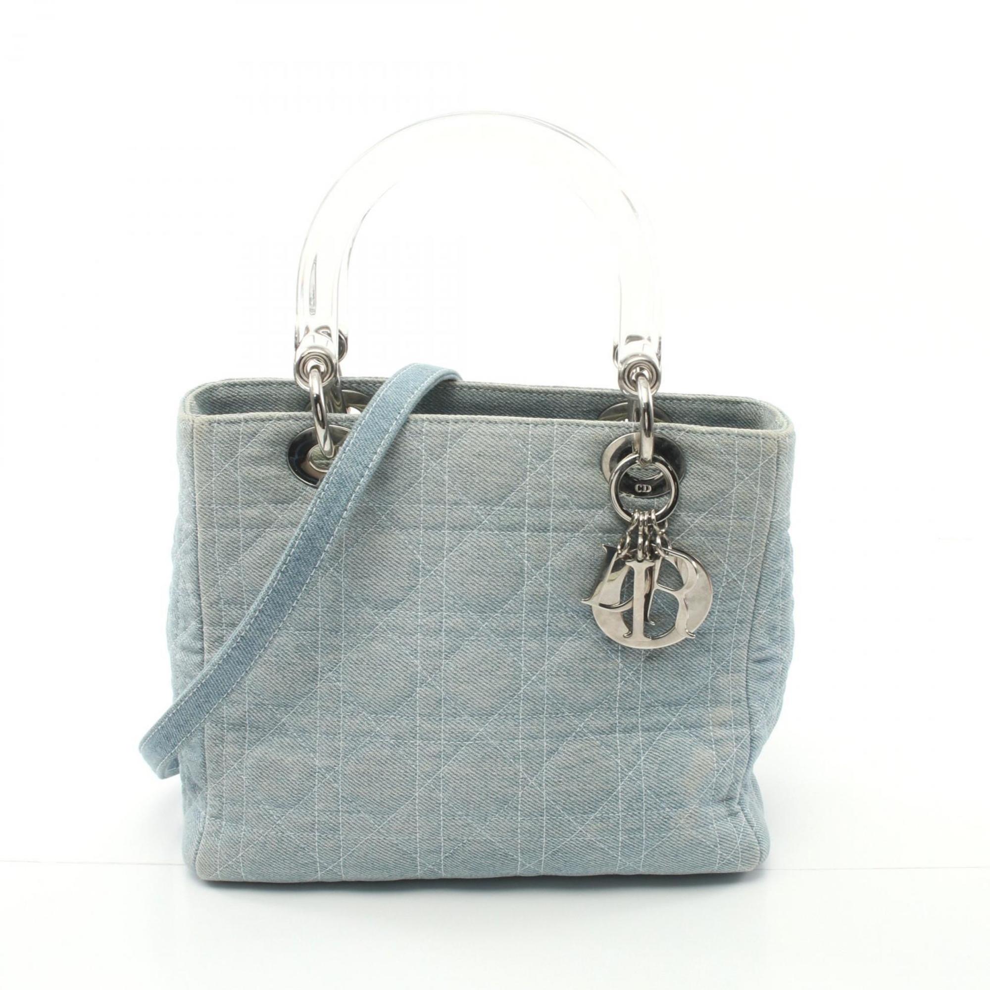 Christian Dior Dior Lady Cannage Handbag Bag Denim Women's Blue Clear