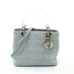 Christian Dior Dior Lady Cannage Handbag Bag Denim Women's Blue Clear