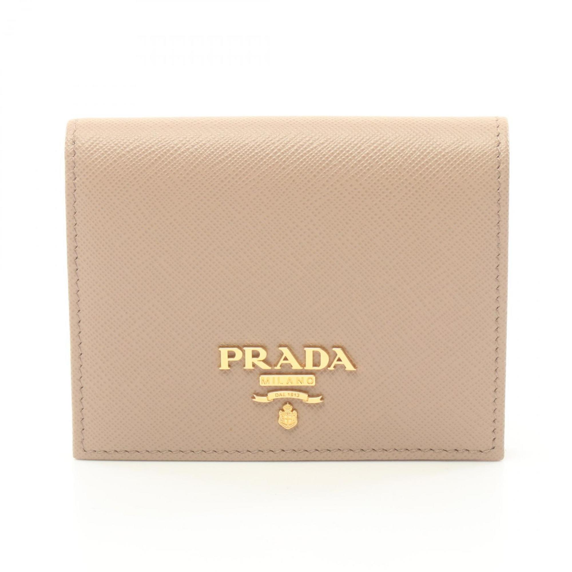 PRADA Bi-fold Wallet Saffiano Leather Women's Beige