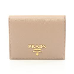 PRADA Bi-fold Wallet Saffiano Leather Women's Beige