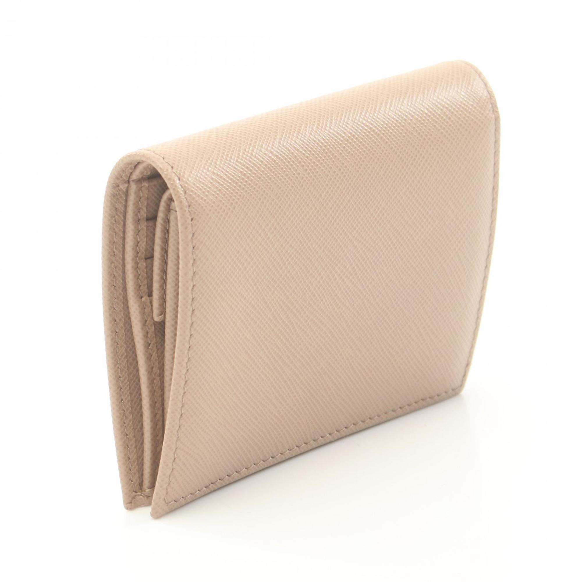 PRADA Bi-fold Wallet Saffiano Leather Women's Beige