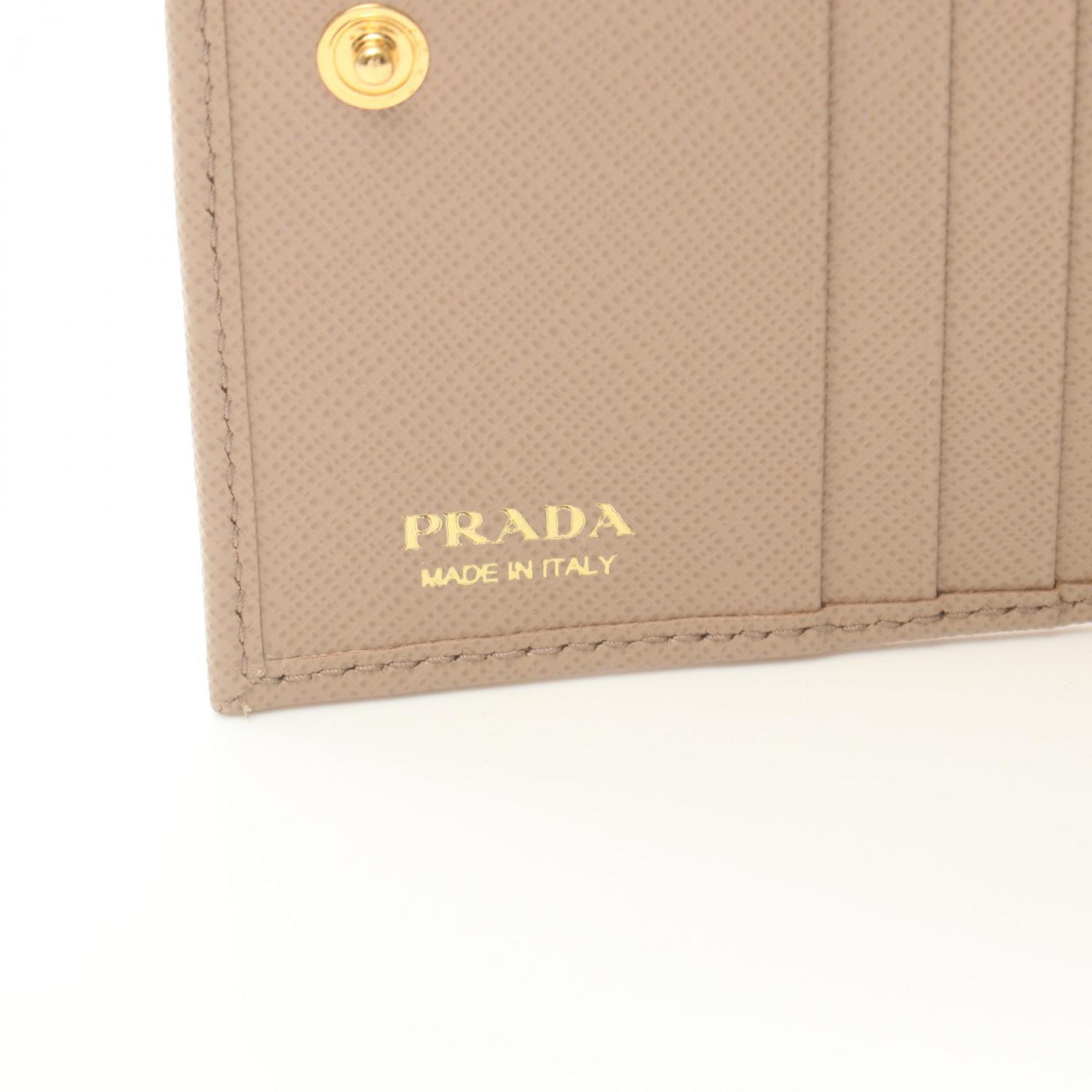 PRADA Bi-fold Wallet Saffiano Leather Women's Beige