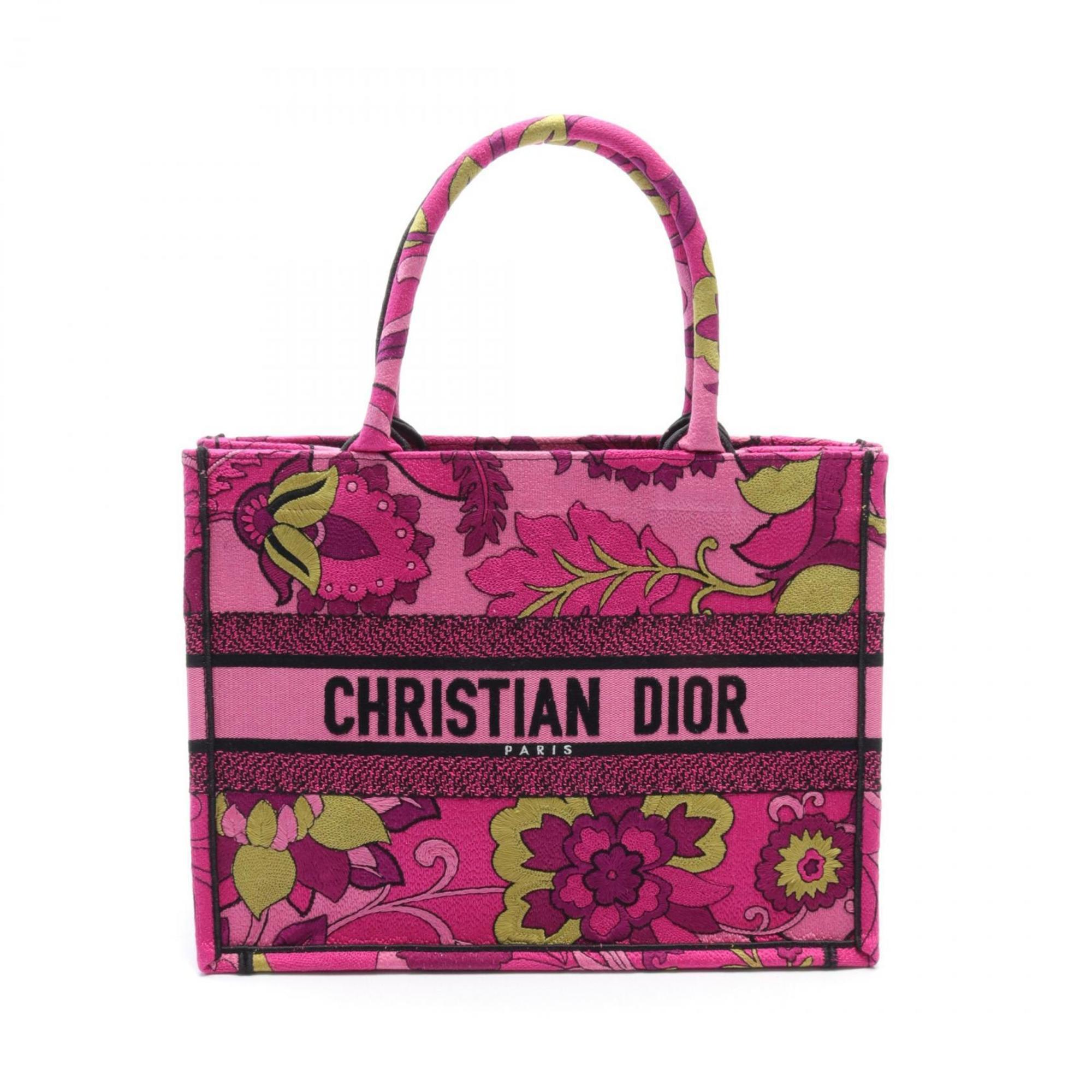 Christian Dior Dior BO TOTE Book Tote Medium Bag Canvas Women's Pink Black Multicolor