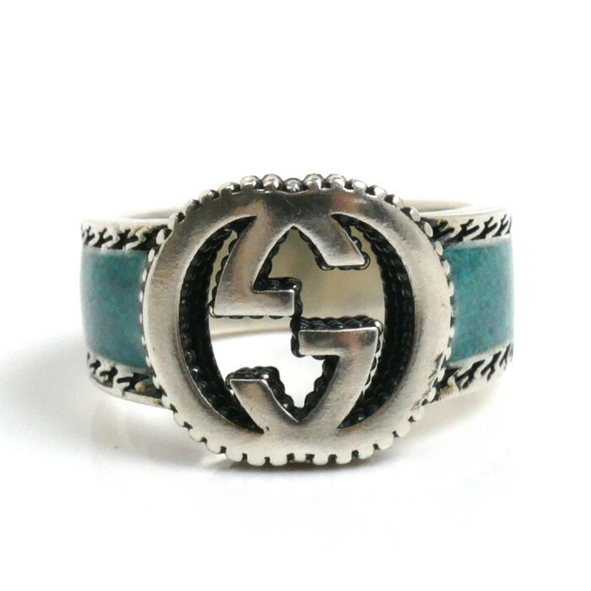 GUCCI Gucci Silver 925 Enamel Interlocking G Ring Size 11.5 6.8g Women's