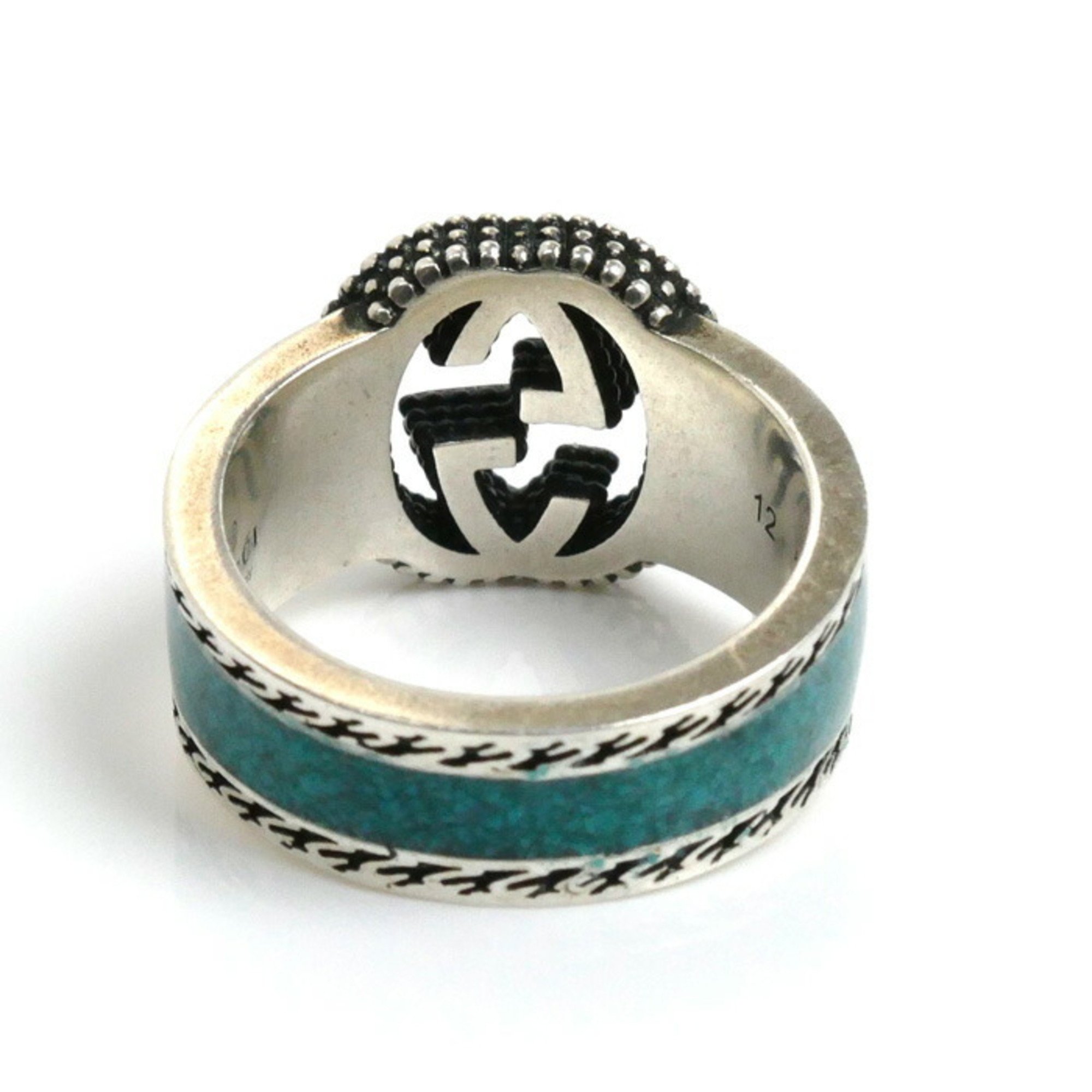 GUCCI Gucci Silver 925 Enamel Interlocking G Ring Size 11.5 6.8g Women's