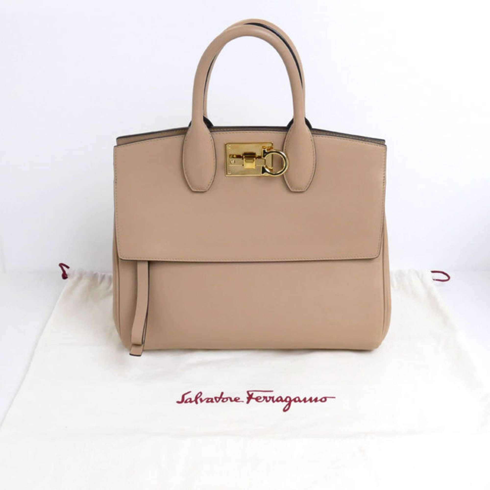 Salvatore Ferragamo STUDIO Small 2-Way Shoulder Bag Beige 21H159 Smooth Leather Women's