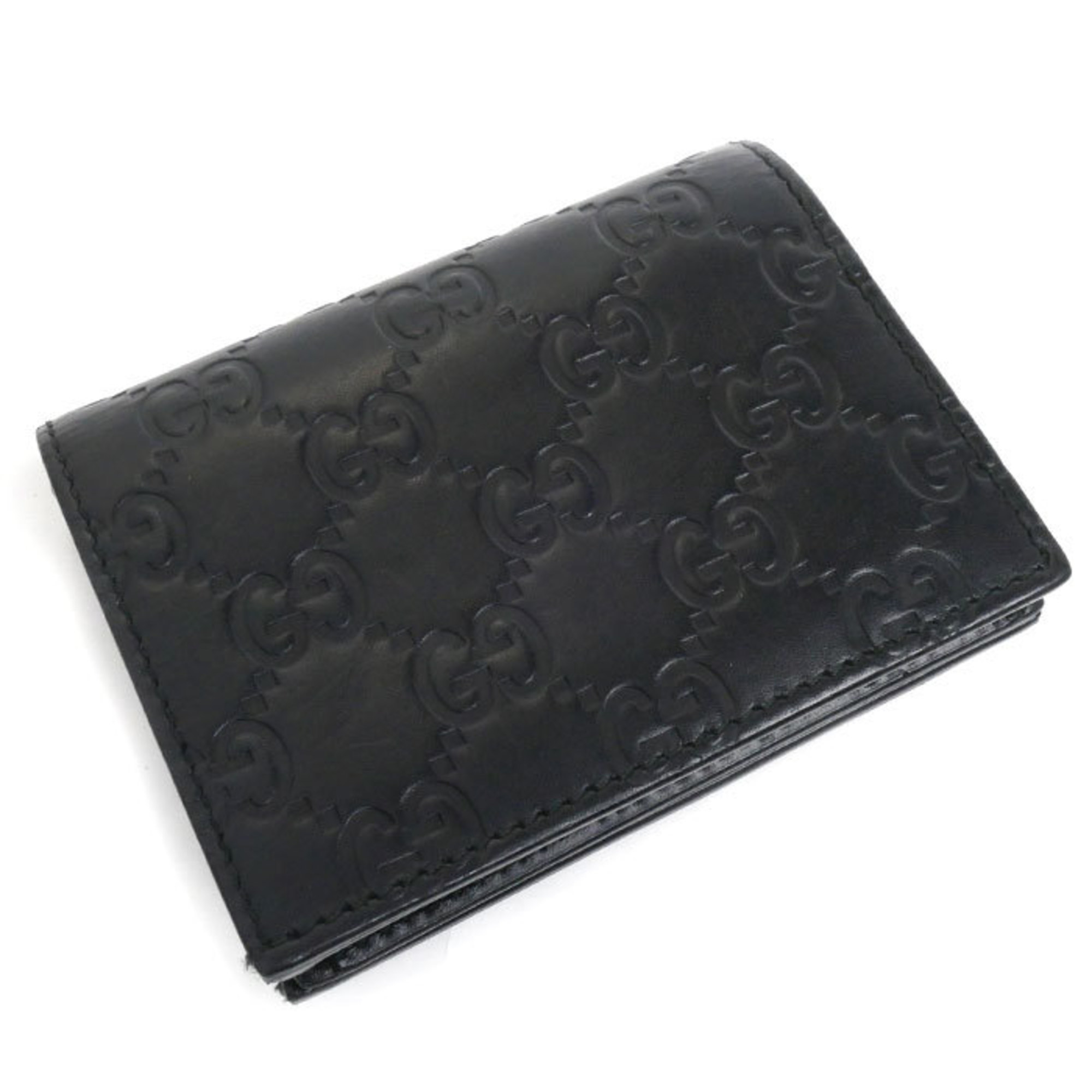 GUCCI Guccissima Ribbon Card Case Business Holder Black 406924 Women's