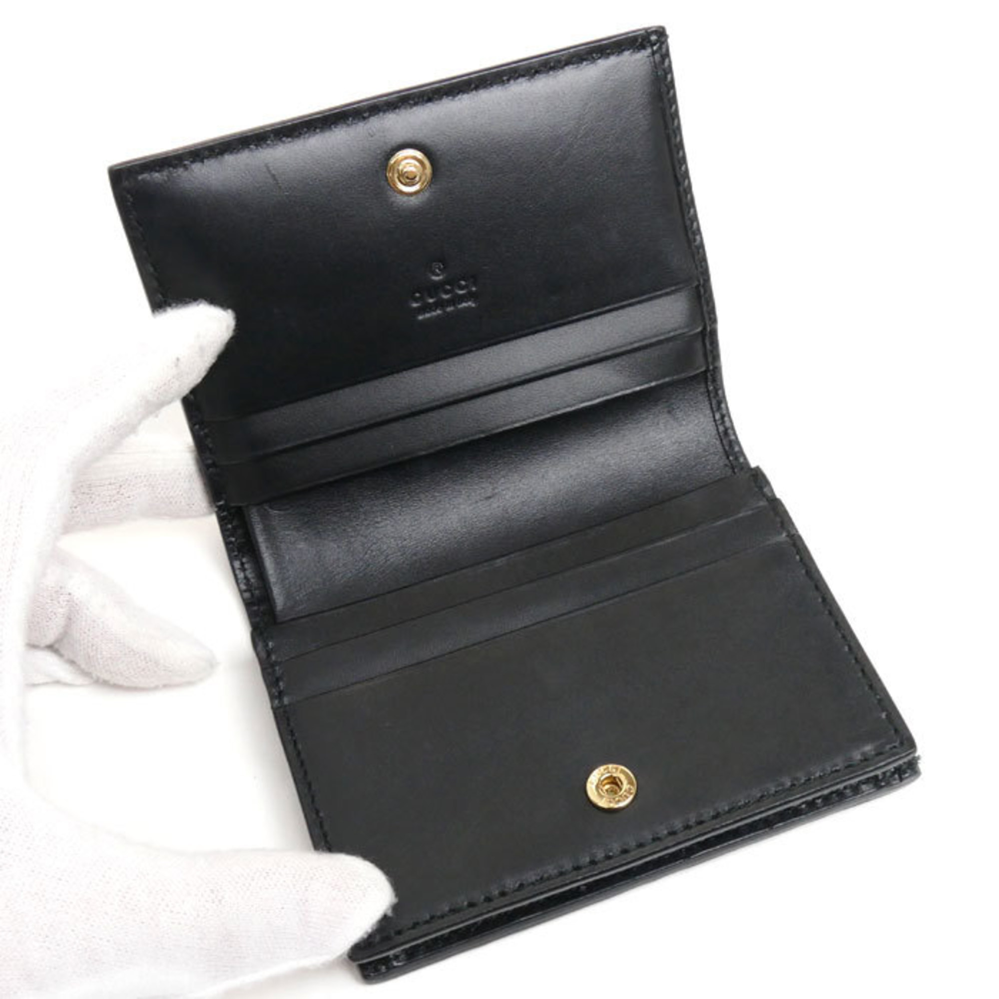 GUCCI Guccissima Ribbon Card Case Business Holder Black 406924 Women's