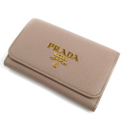 PRADA Prada 4-Key Case Saffiano Key Gold Beige 1PG004 Women's