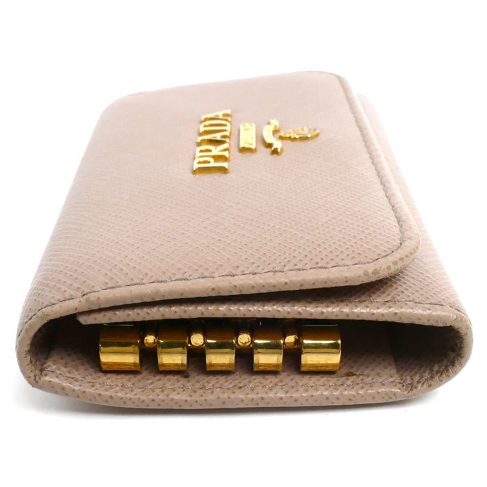 PRADA Prada 4-Key Case Saffiano Key Gold Beige 1PG004 Women's