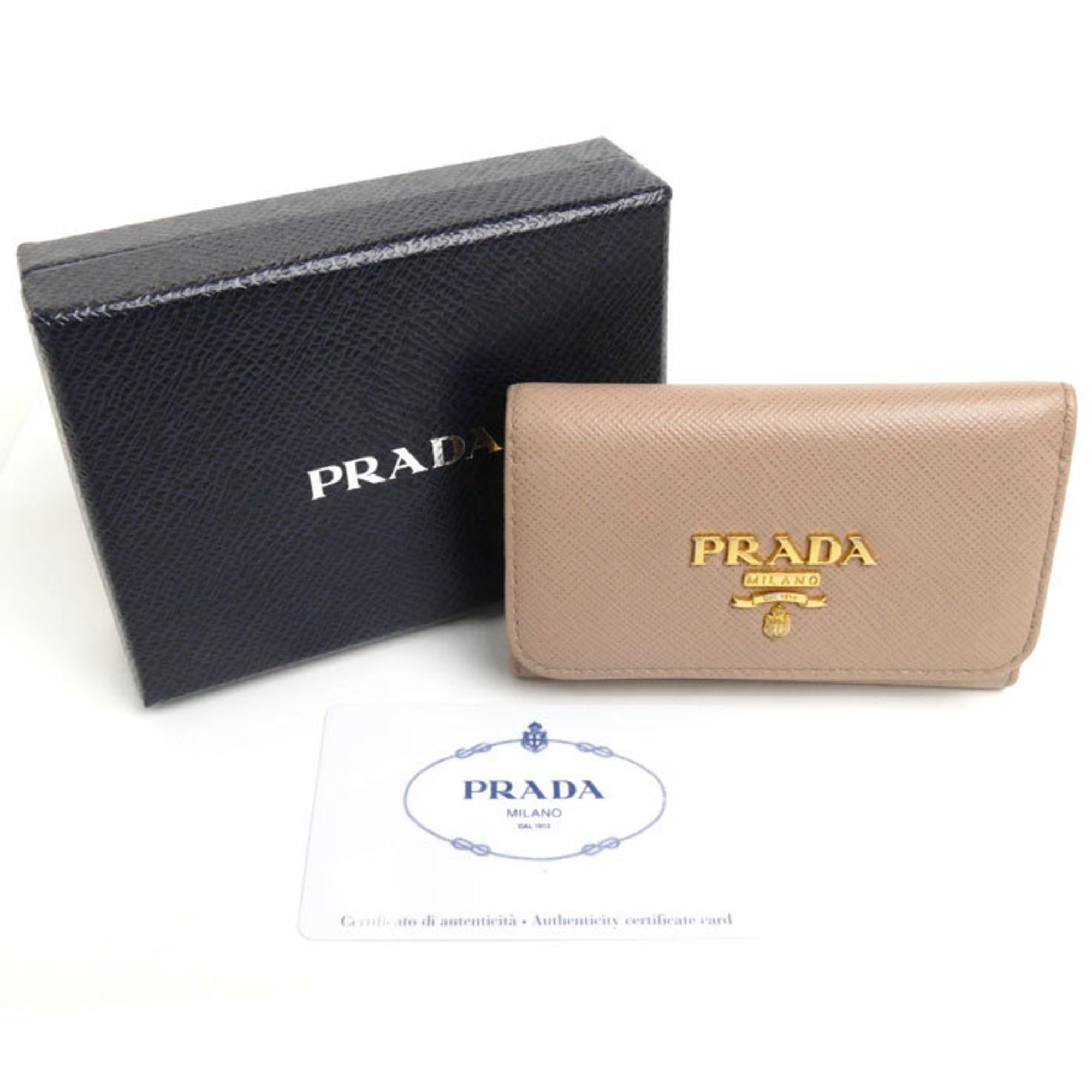 PRADA Prada 4-Key Case Saffiano Key Gold Beige 1PG004 Women's