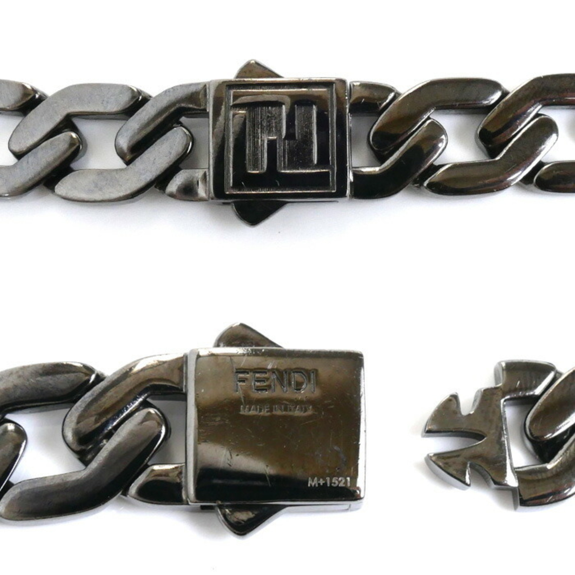 FENDI Metal FF Zucca Chain Necklace 7AJ262 89.6g 52cm Ruthenium Color Men's