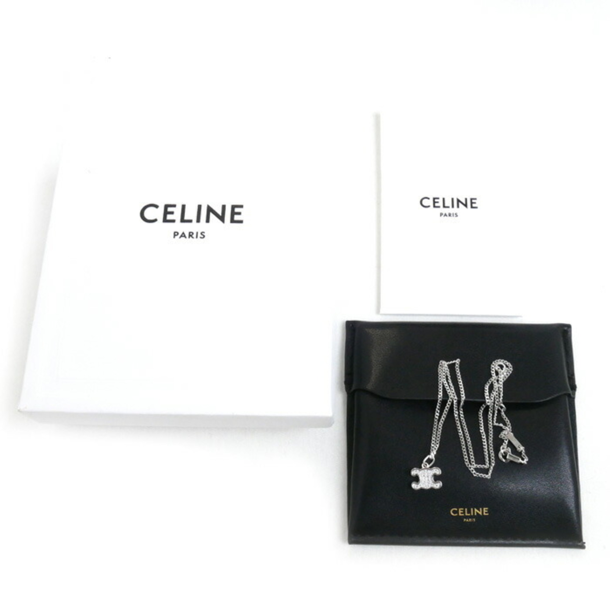 CELINE Crystal Brass Triomphe Rhinestone Necklace 460GB6BZI.36SI 3.3g 38/40/42cm Women's