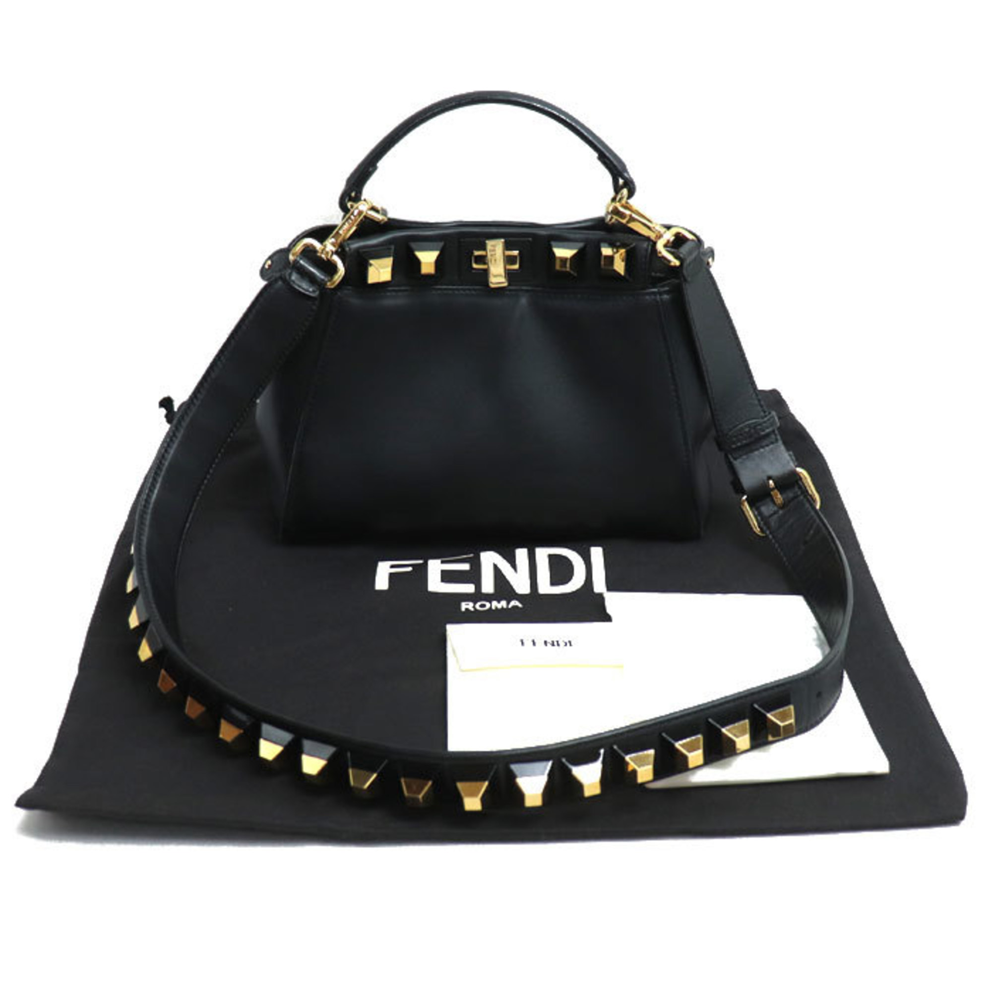 FENDI Peekaboo Studded 2-Way Shoulder Bag Black 8BN244 9DT F0KUR Women's