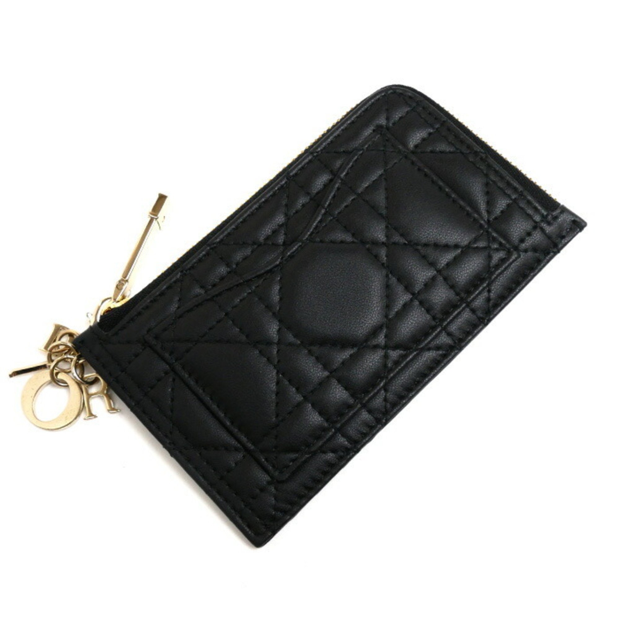 Christian Dior LADY DIOR Compact Zip Card Holder Coin Case Black S0965ONMJ_M900 Women's