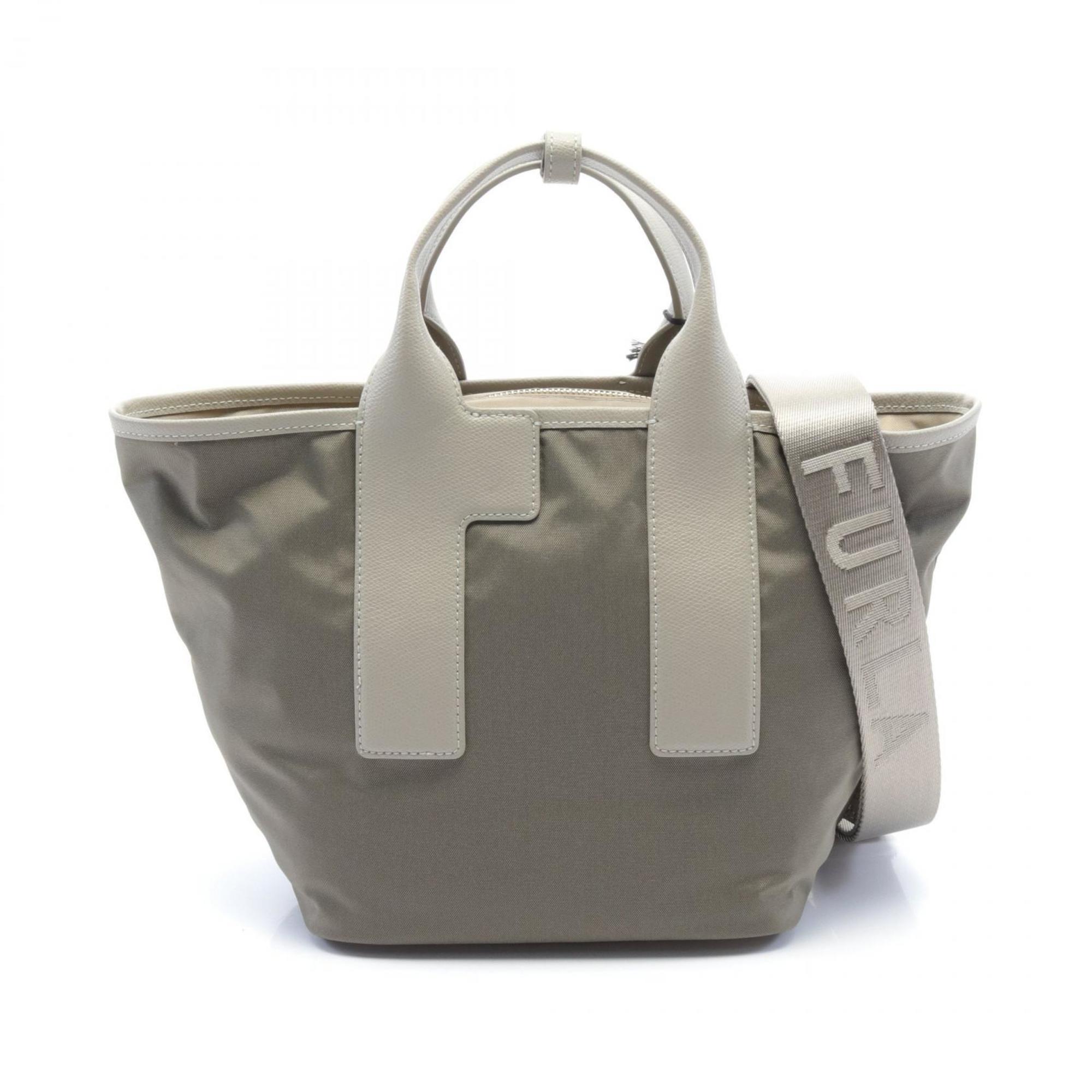 Furla Piuma M Handbag Bag Leather Nylon Canvas Women's Khaki Beige Gray WB01269BX30503183S