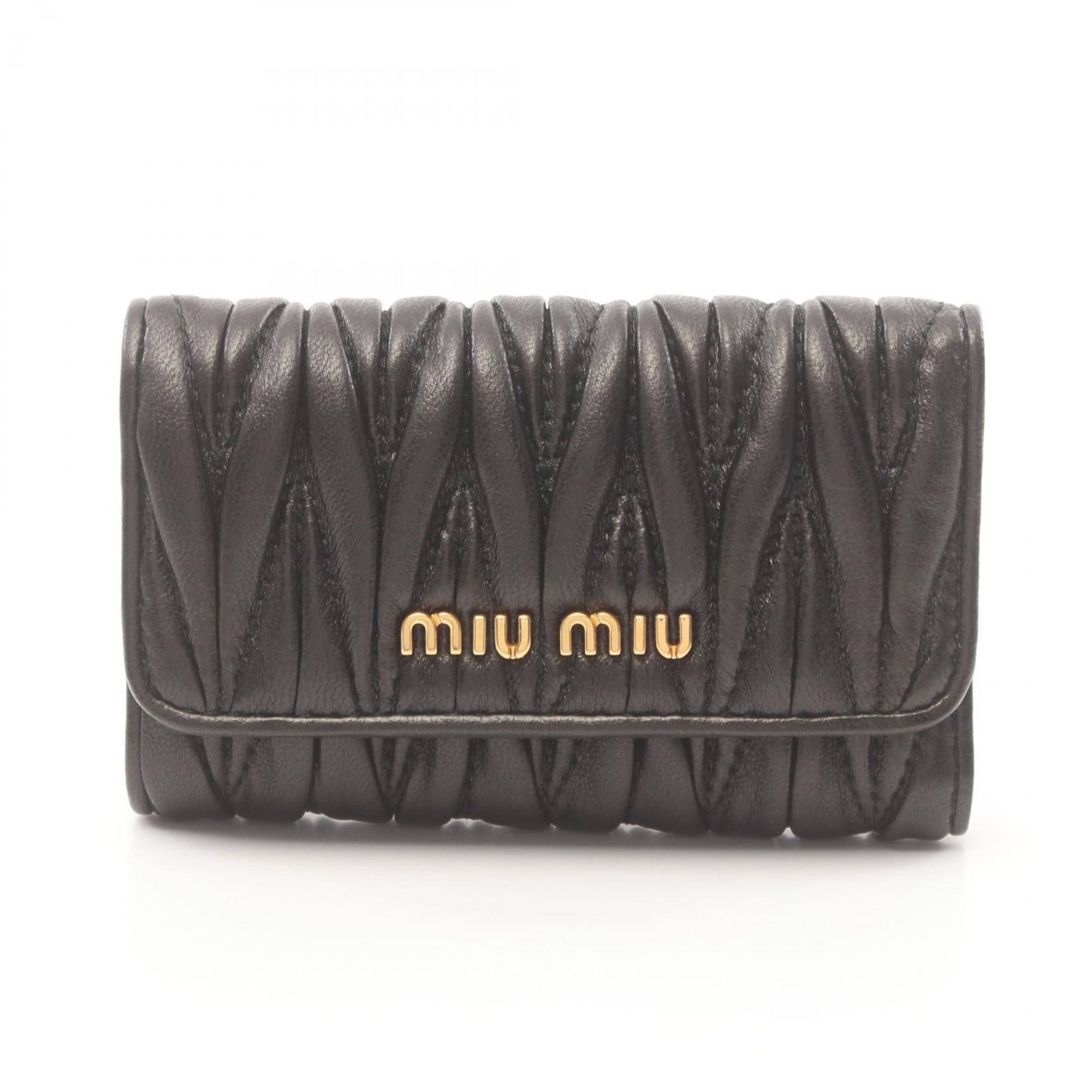 Miu Miu Miu Matelasse Key Case Leather Women's Black