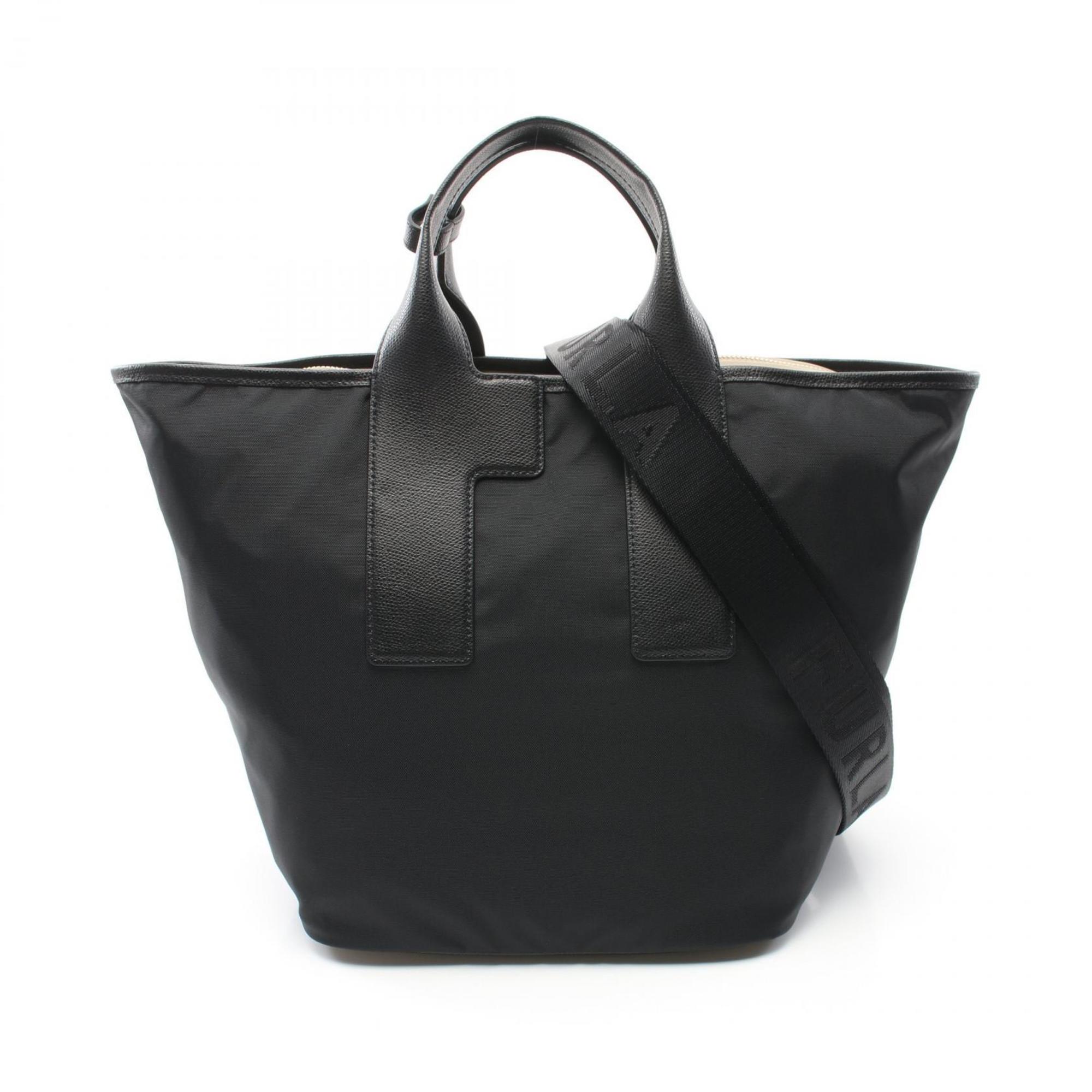 Furla Piuma L Tote Bag Leather Nylon Canvas Women's Black Beige WB01249BX30503180S