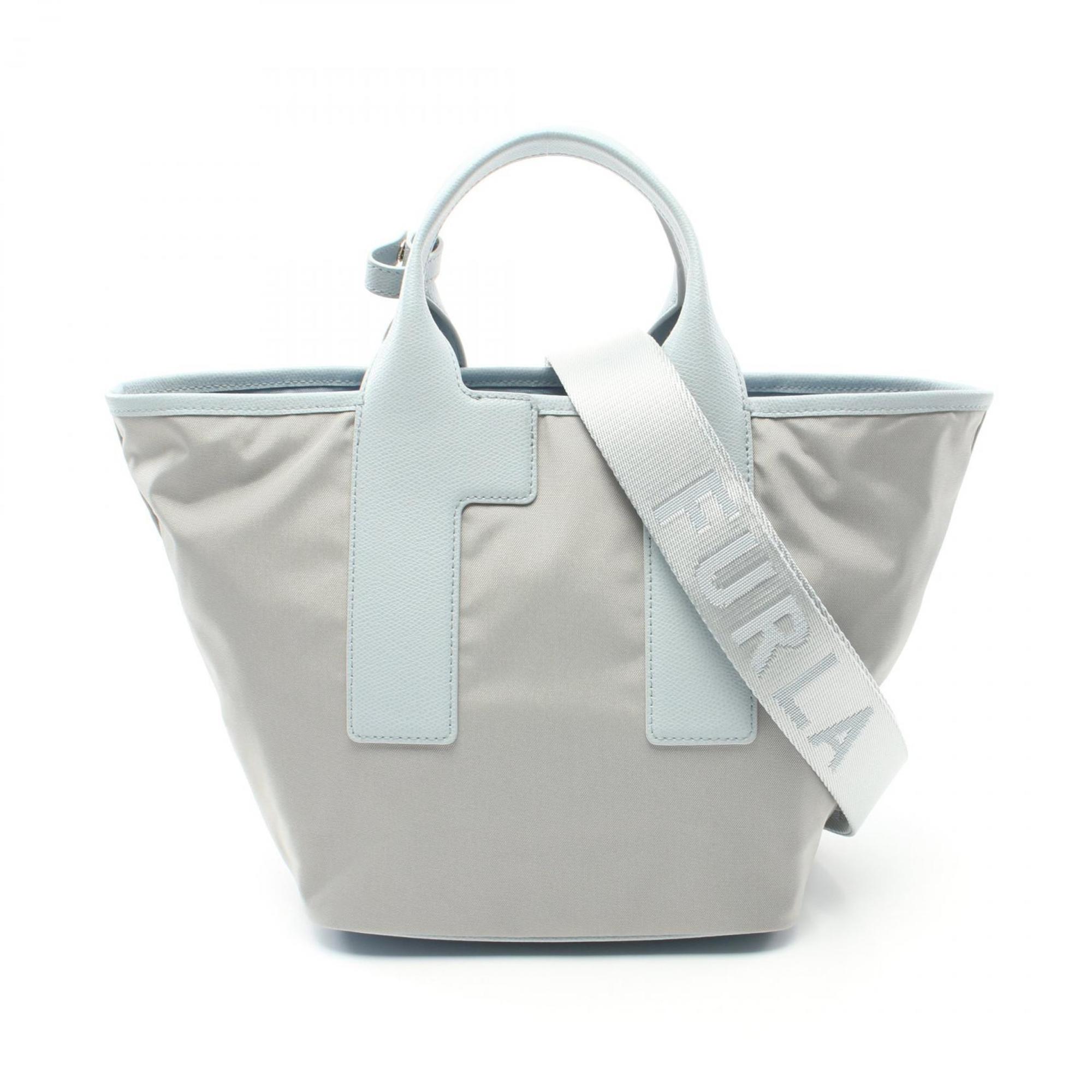 Furla Piuma M Handbag Bag Leather Nylon Canvas Women's Gray Blue WB01269BX30503324S