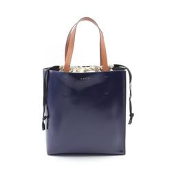 MARNI MUSEO Museo Tote Bag Leather Women's Navy Ivory Brown