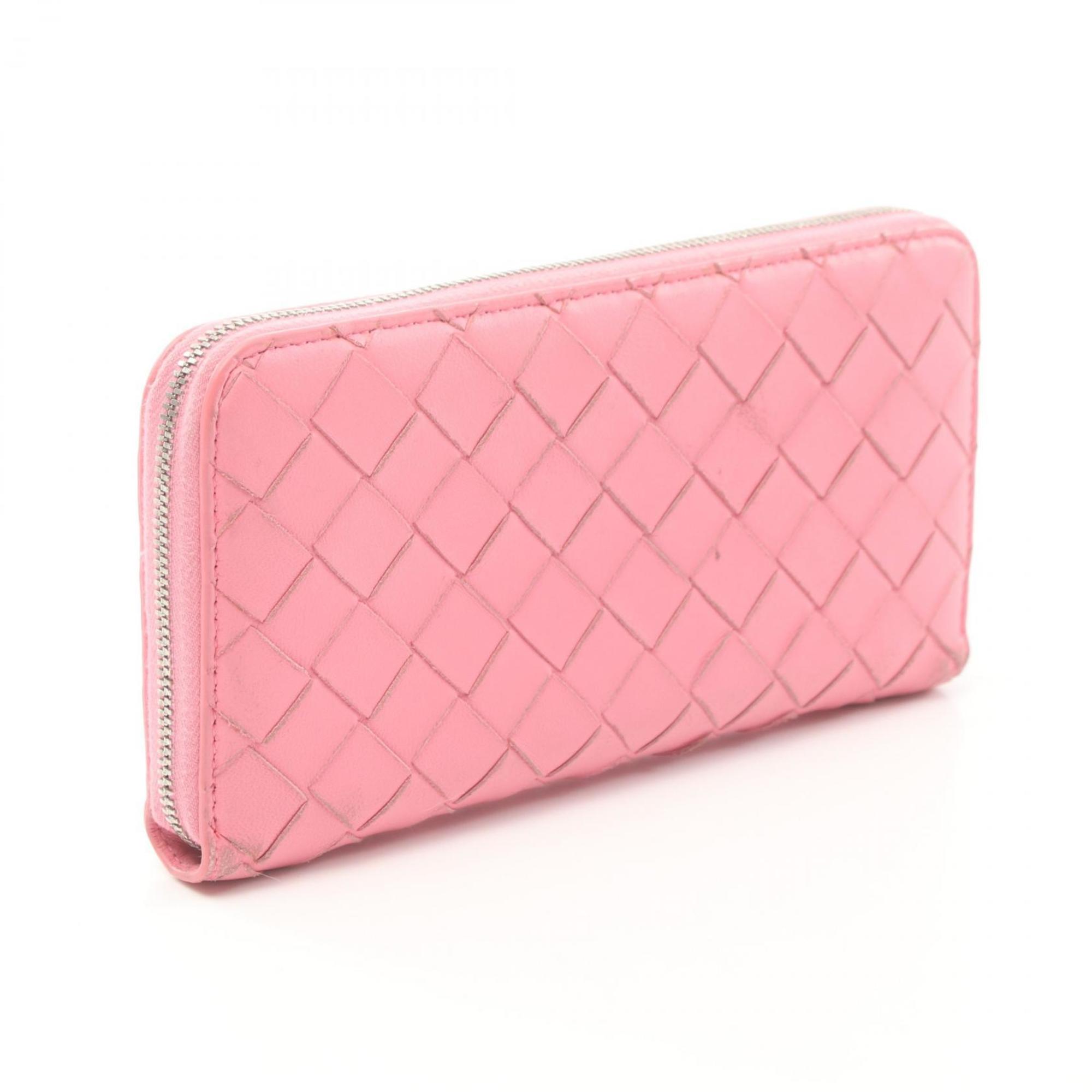 BOTTEGA VENETA Intrecciato Round Long Wallet Leather Women's Pink