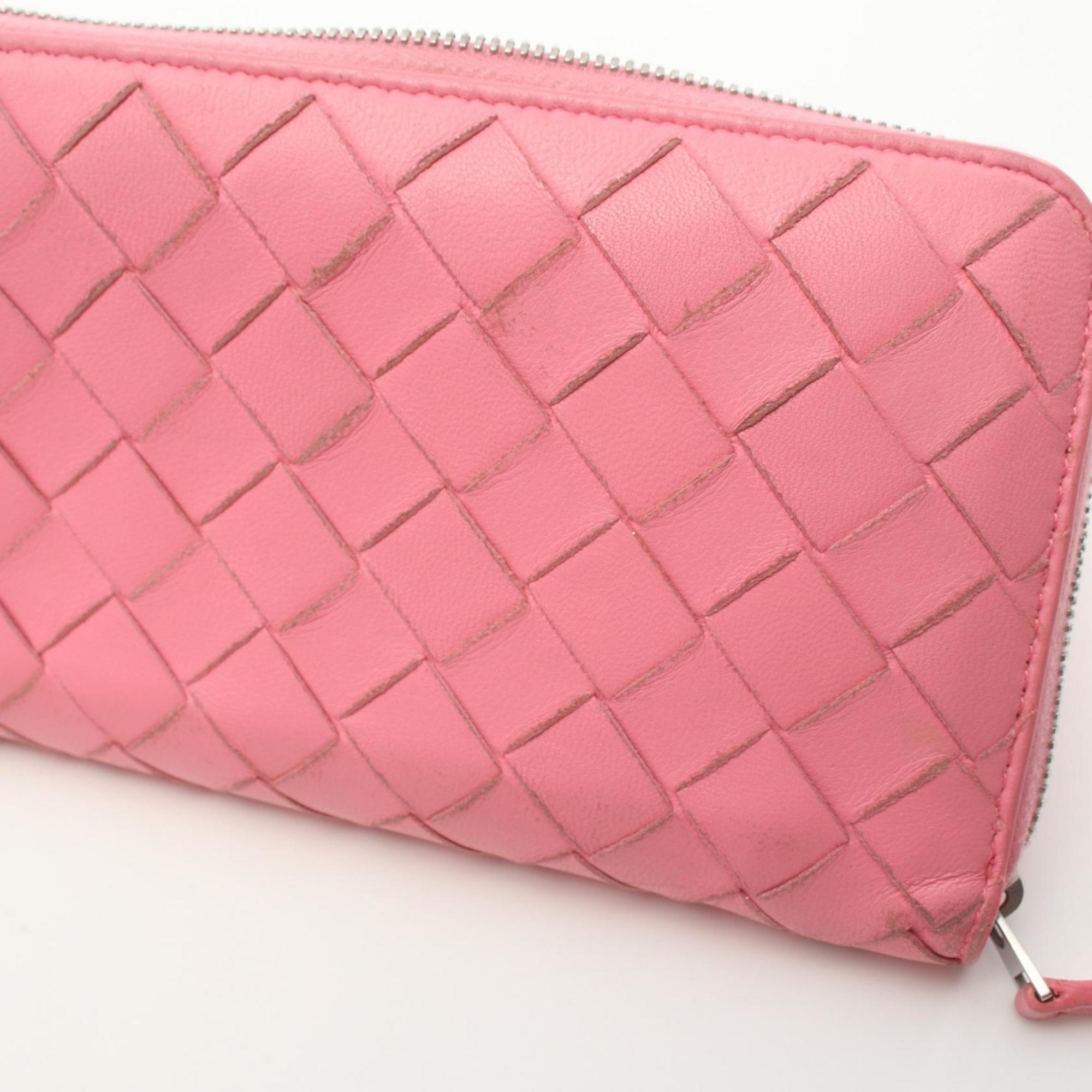 BOTTEGA VENETA Intrecciato Round Long Wallet Leather Women's Pink