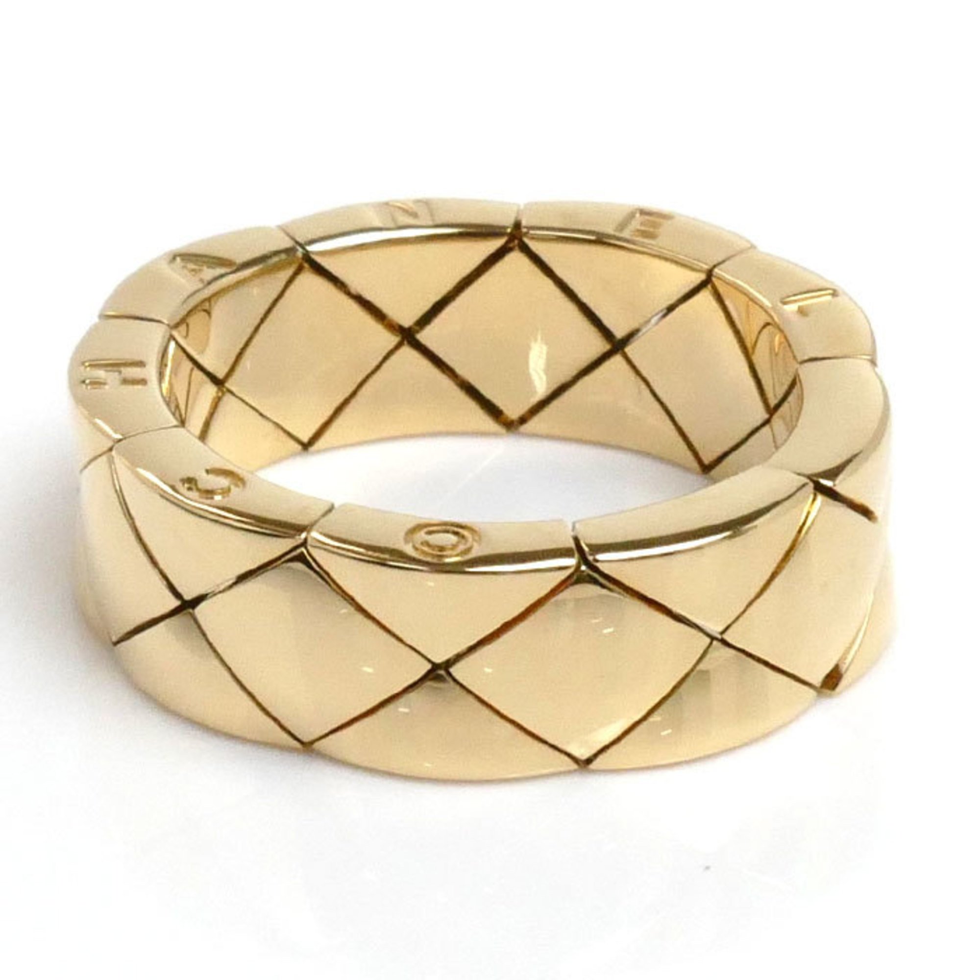 CHANEL K18YG Yellow Gold Matelasse Ring, Size 14.5, 54, 12.9g, Women's