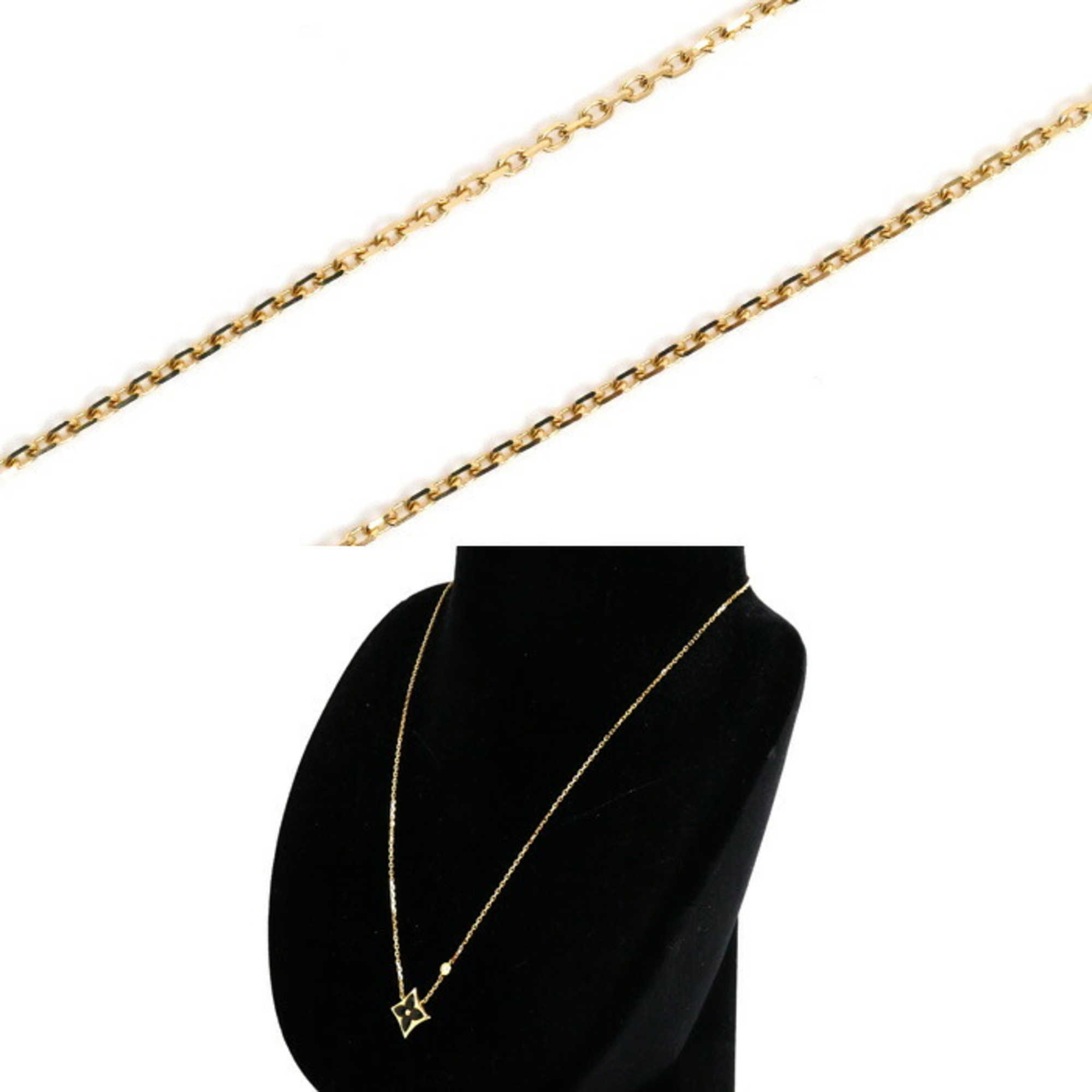 LOUIS VUITTON K18YG Yellow Gold Pendant Star Blossom BB Necklace Q93699 Diamond Onyx 3.8g 41cm Women's