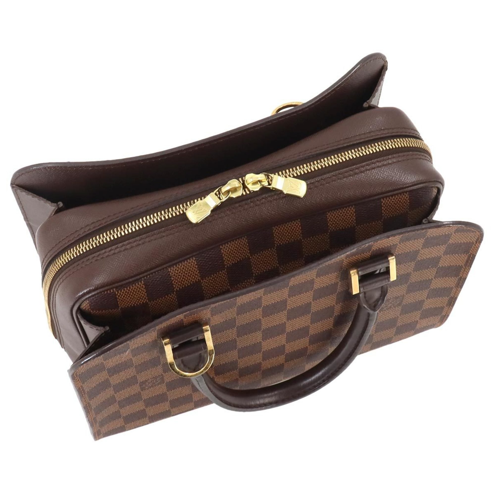 Louis Vuitton Damier Triana Handbag Ebene N51155 Gold Hardware