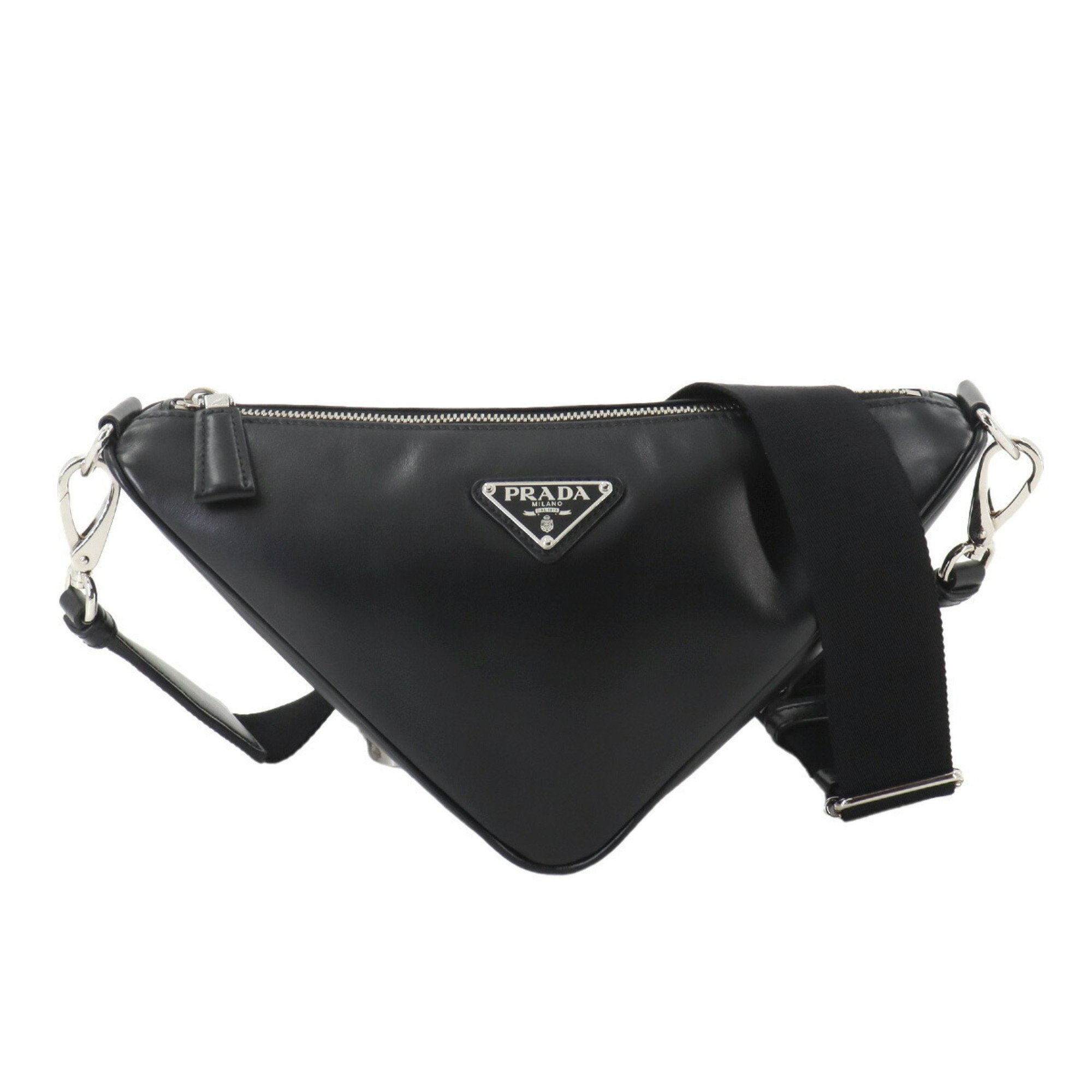 PRADA Triangle Shoulder Bag Leather Black 2VH155 Silver Hardware