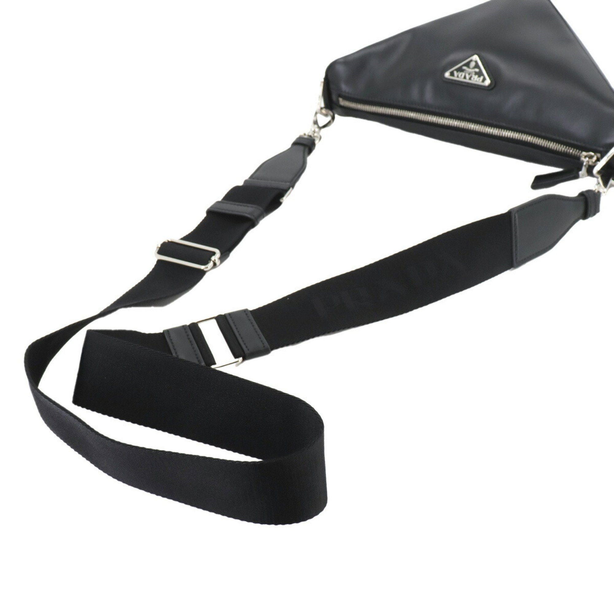 PRADA Triangle Shoulder Bag Leather Black 2VH155 Silver Hardware