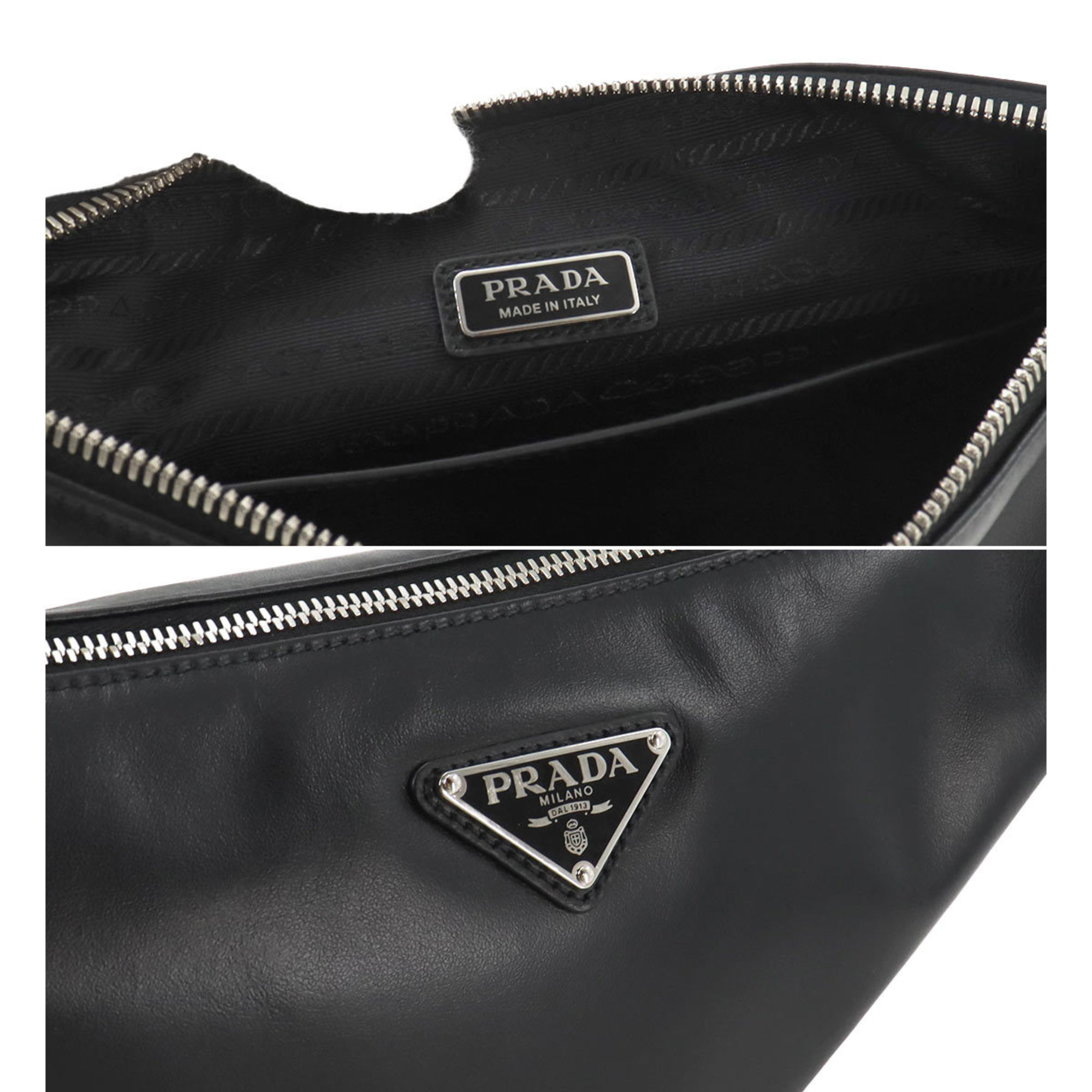 PRADA Triangle Shoulder Bag Leather Black 2VH155 Silver Hardware