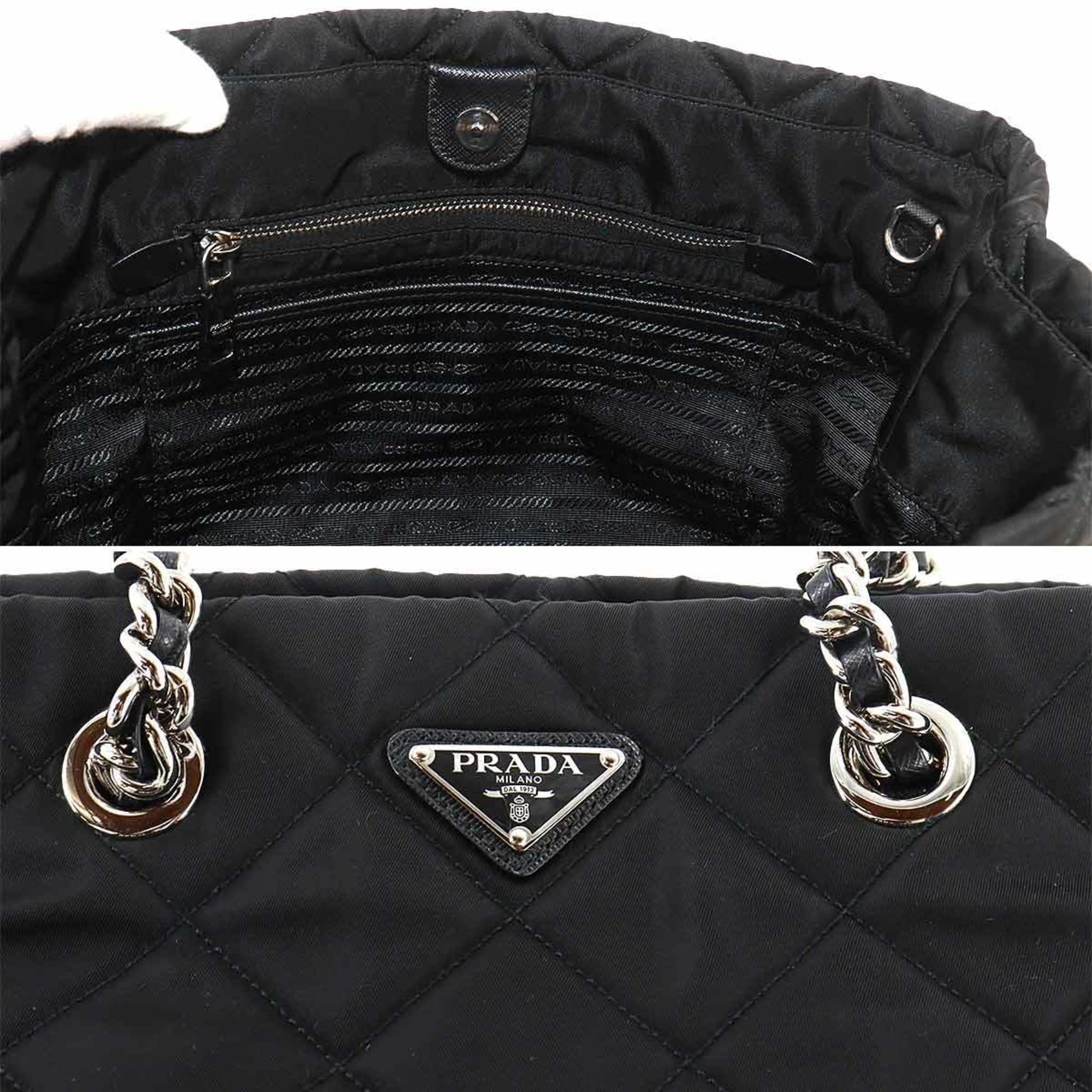 PRADA 2way Tote Shoulder Bag Nylon Saffiano Leather Black 1BG740 Silver Hardware