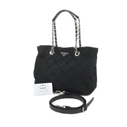 PRADA 2way Tote Shoulder Bag Nylon Saffiano Leather Black 1BG740 Silver Hardware