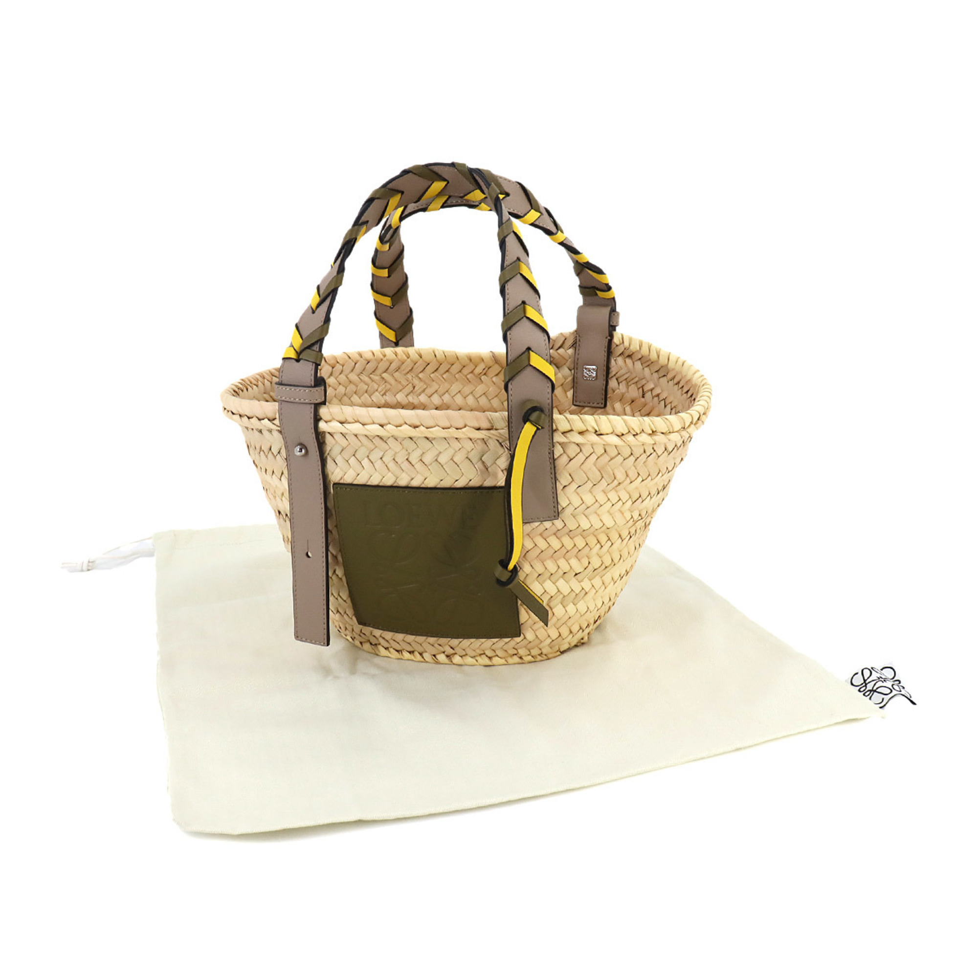 LOEWE Basket Bag Small Raffia Leather Natural Olive Sand A223S93X21