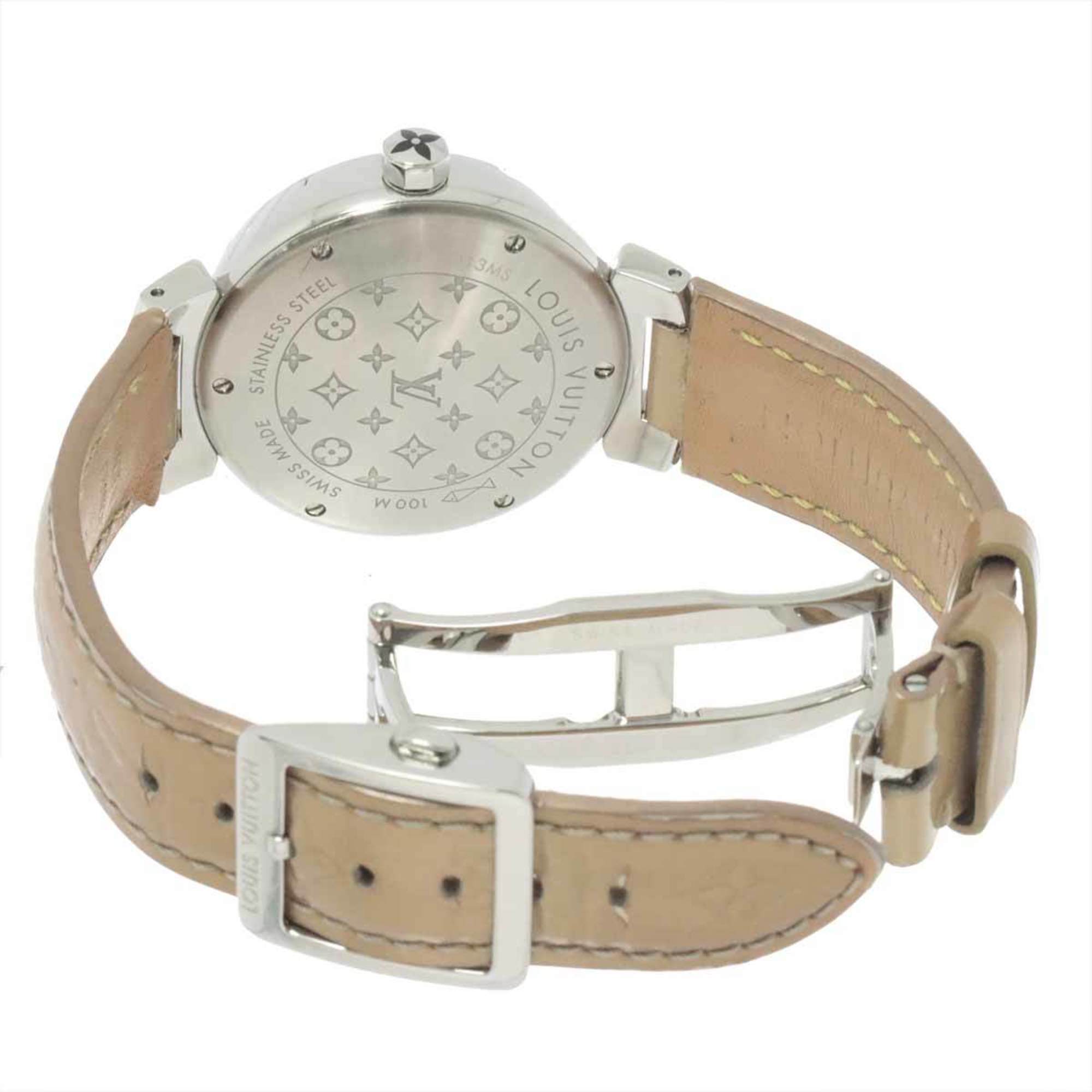 Louis Vuitton Tambour Monogram Q13MS Ladies Watch Inner Diamond Bezel 11P Beige Quartz