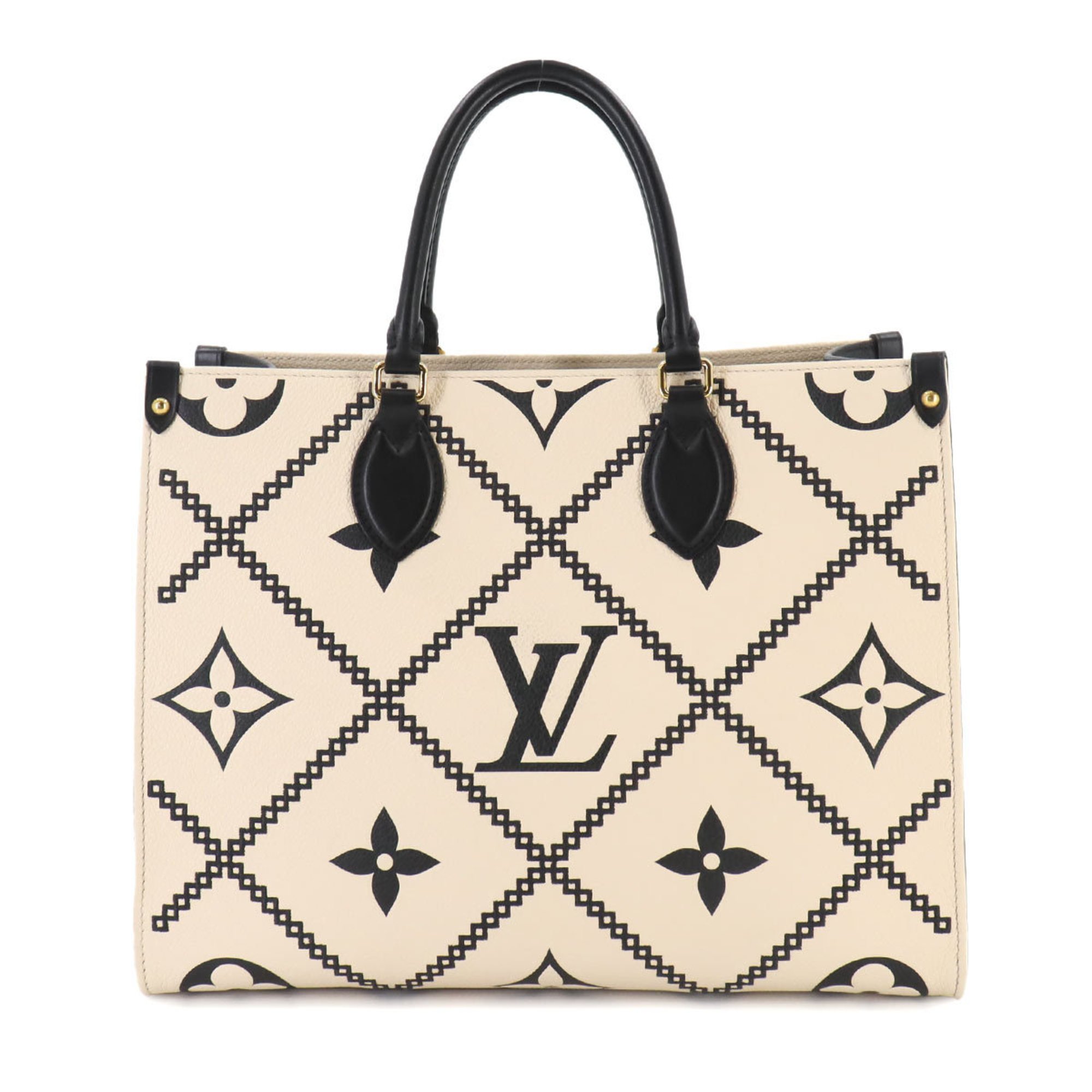 Louis Vuitton LOUIS VUITTON Monogram Empreinte On the Go MM 2way Tote Shoulder Bag Crème Noir M46016 RFID Onthego