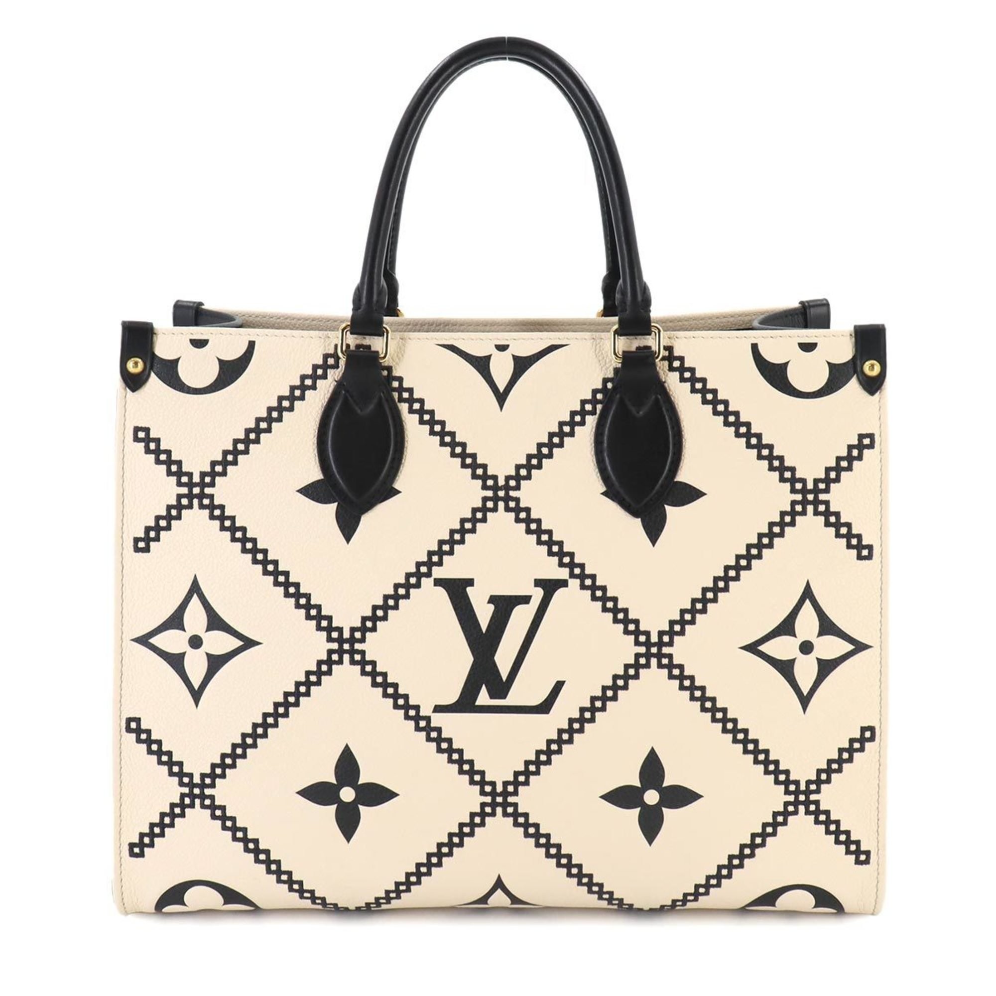 Louis Vuitton LOUIS VUITTON Monogram Empreinte On the Go MM 2way Tote Shoulder Bag Crème Noir M46016 RFID Onthego